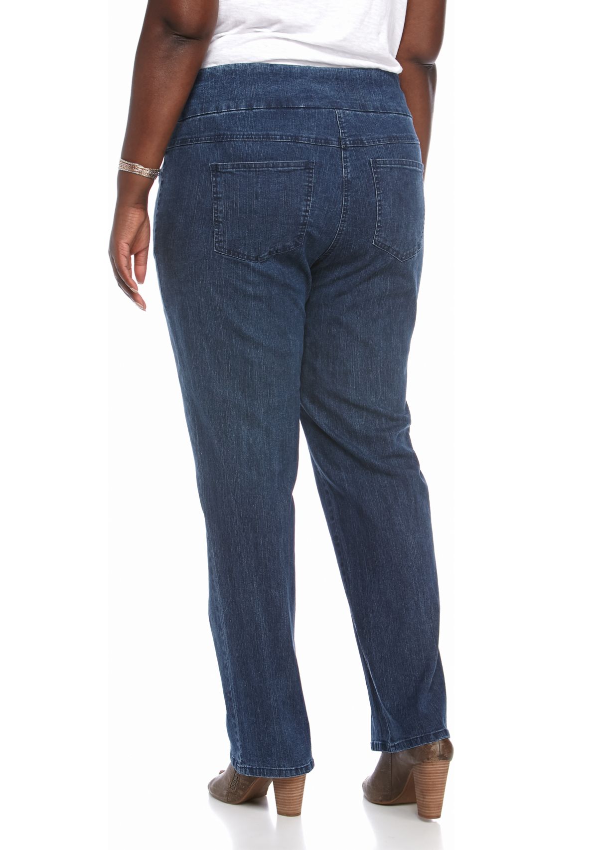 Plus Size Pullover Stretch Denim Pants - Average Length 