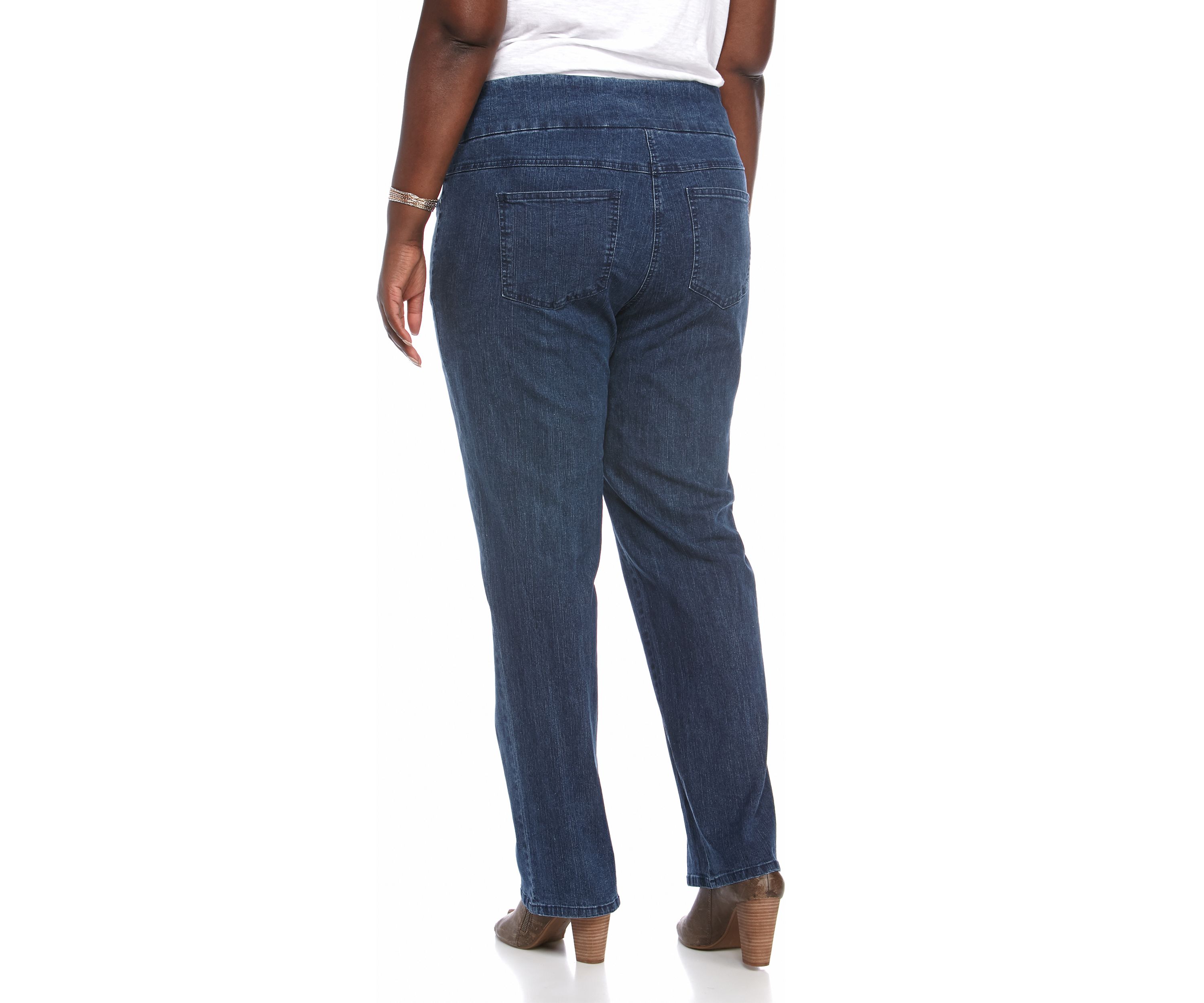 Plus Size Pullover Stretch Denim Pants - Average Length 
