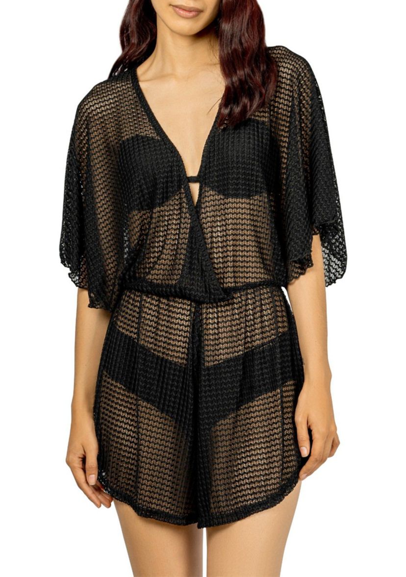 Textured Deep V-Neck Romper