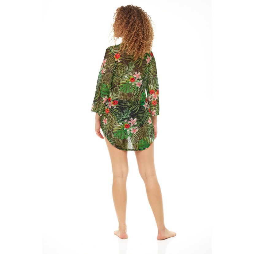 CHP14028  Printed V Neck Bell Sleeve Tunic