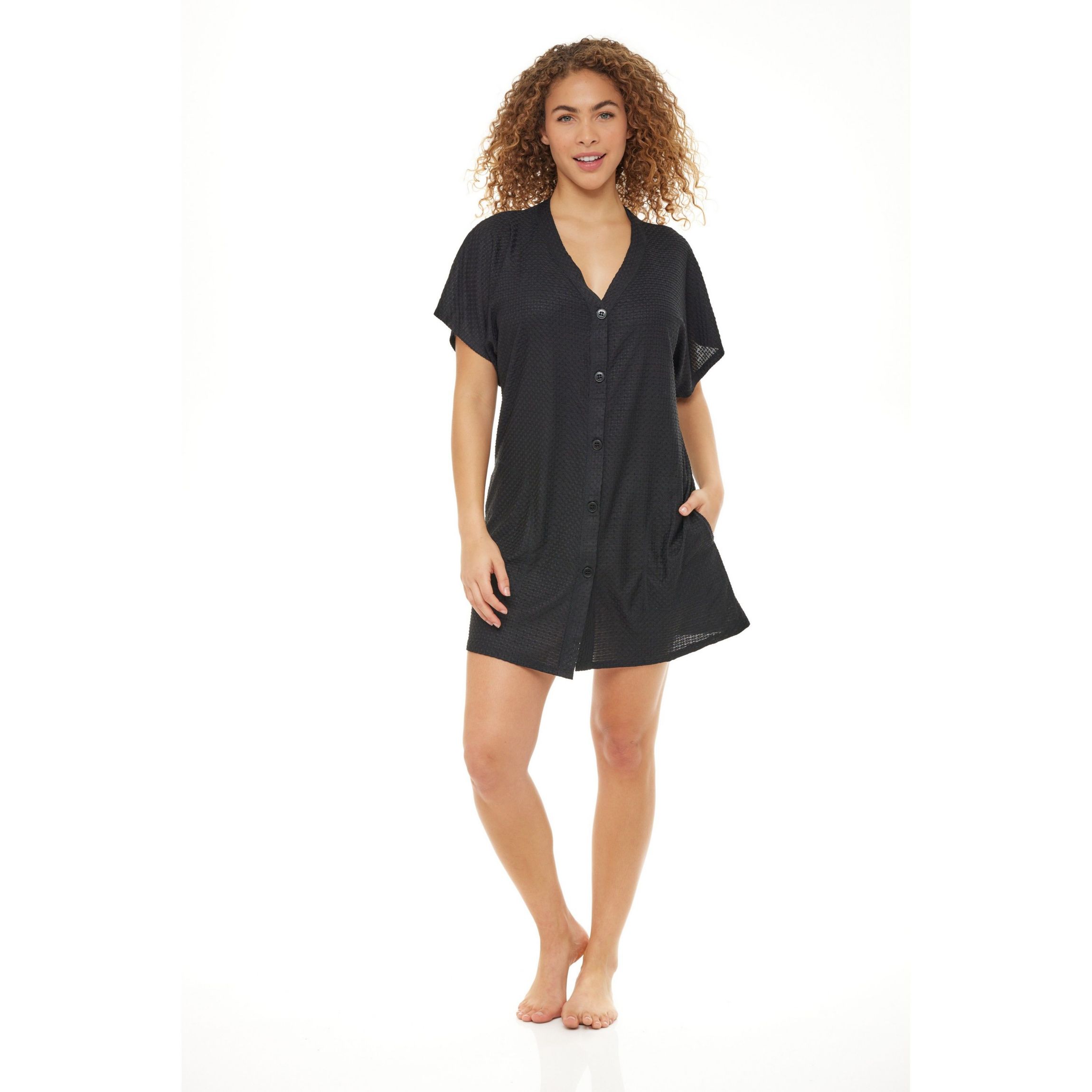 WFN003X Waffle Pattern Button Up Tunic