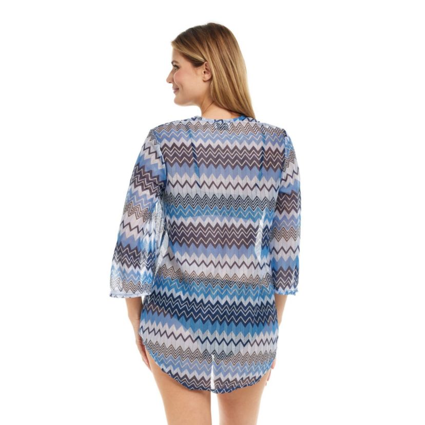 ZIG20223  Zigzag U Neck Bell Sleeve Tunic