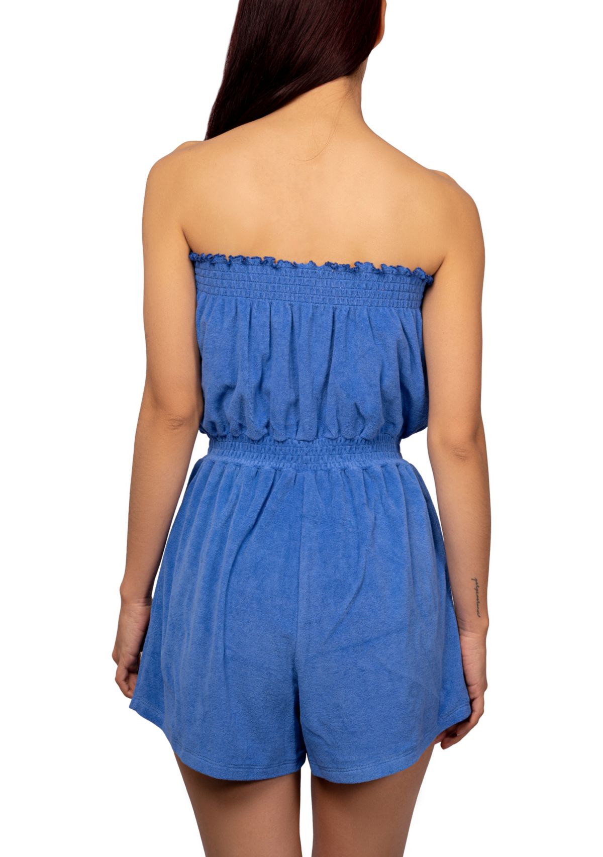 Womens Terry Smocked Romper