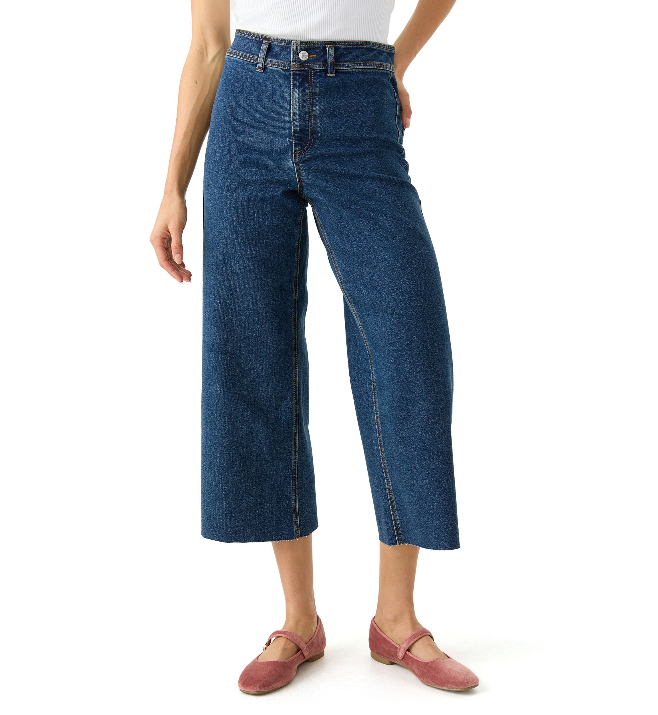 Womens Cropped Wide Leg Jeans