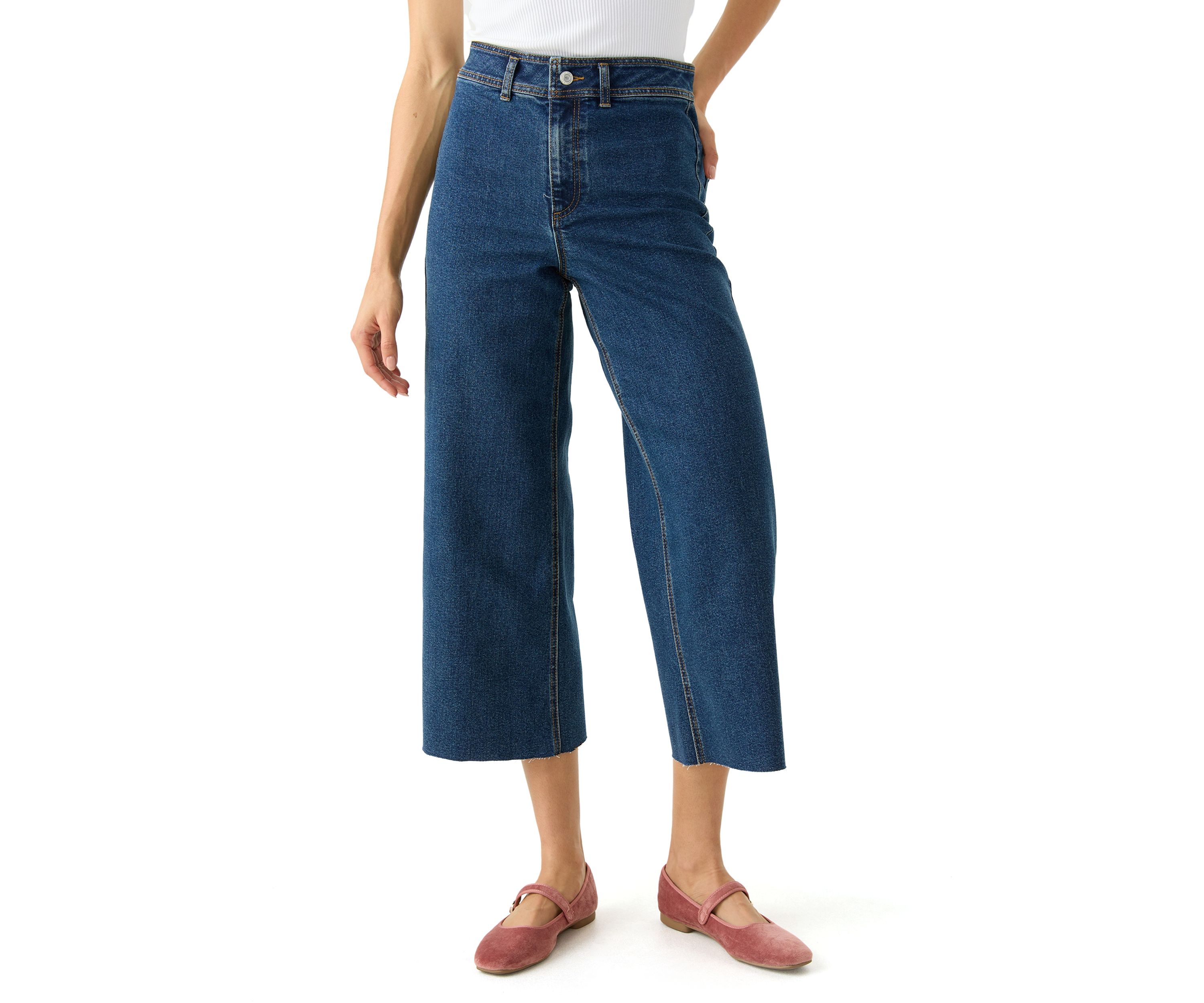 Womens Cropped Wide Leg Jeans