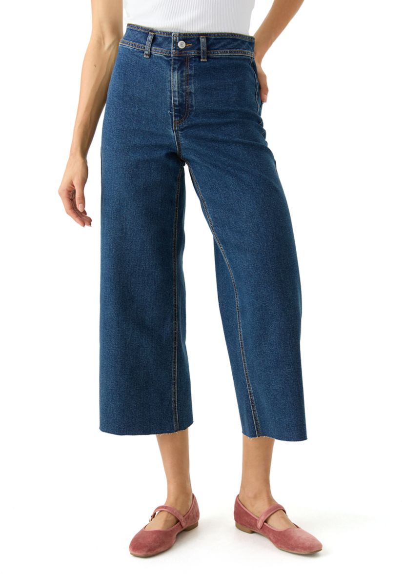 Womens Cropped Wide Leg Jeans