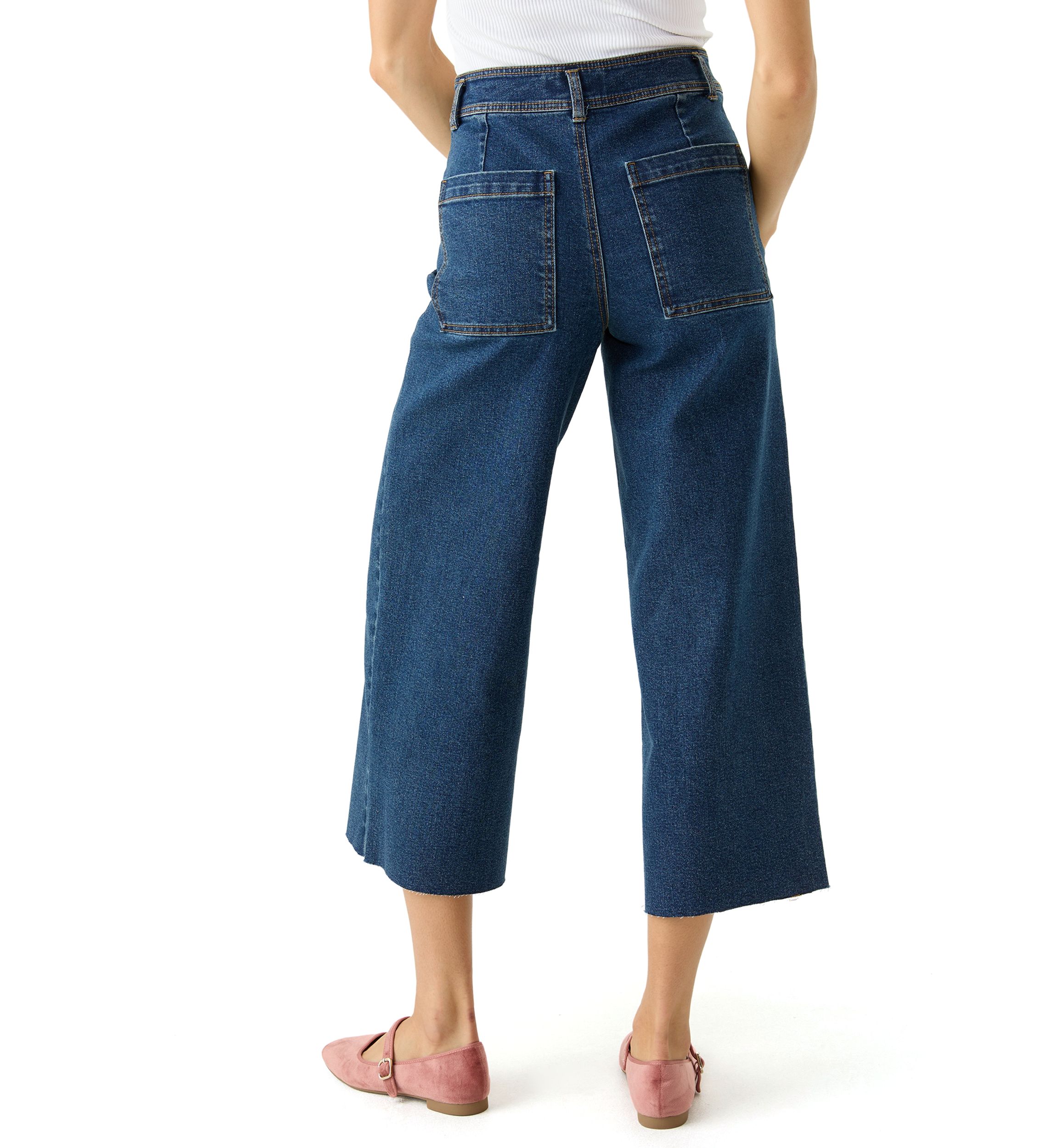 Womens Cropped Wide Leg Jeans
