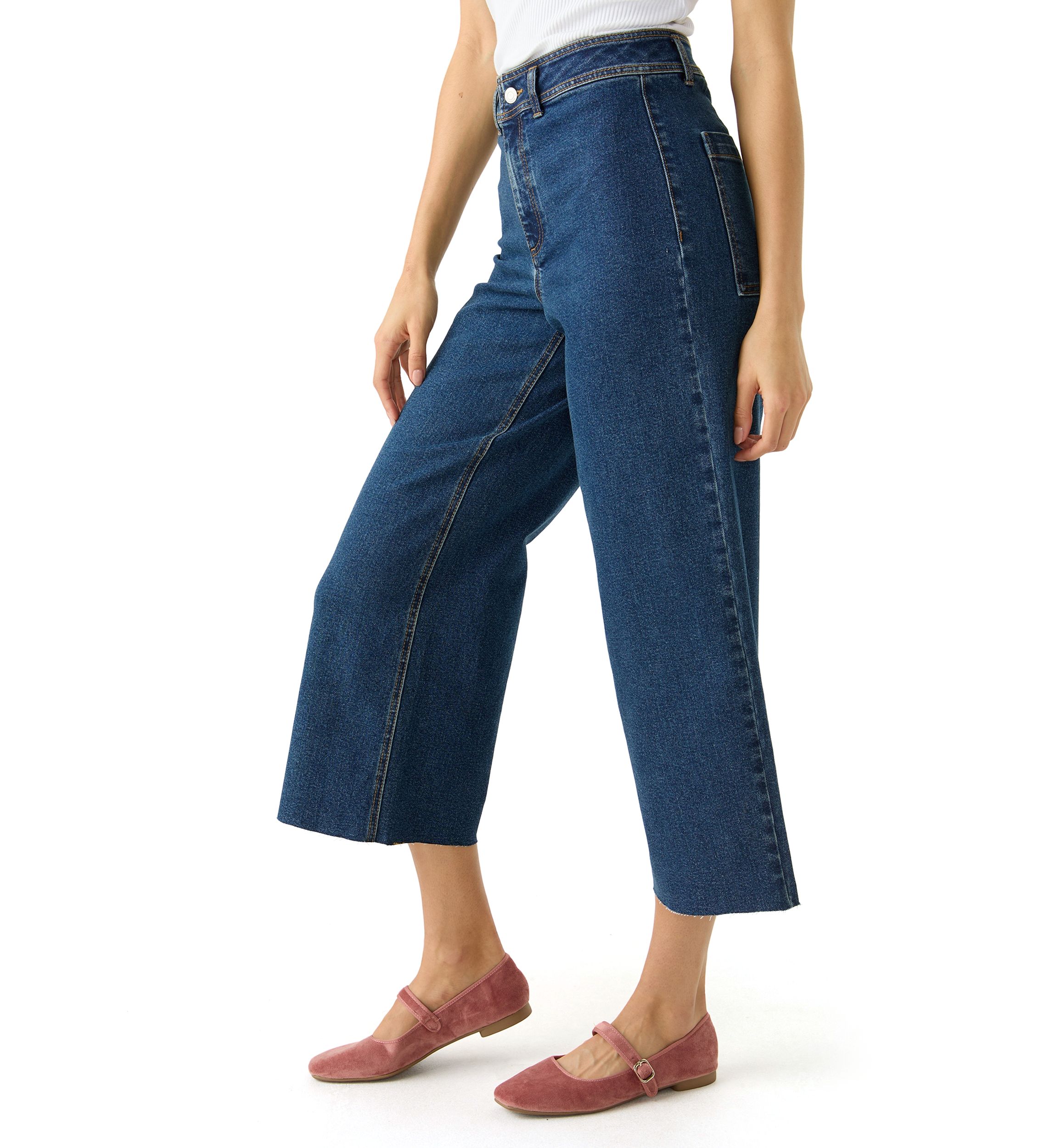 Womens Cropped Wide Leg Jeans