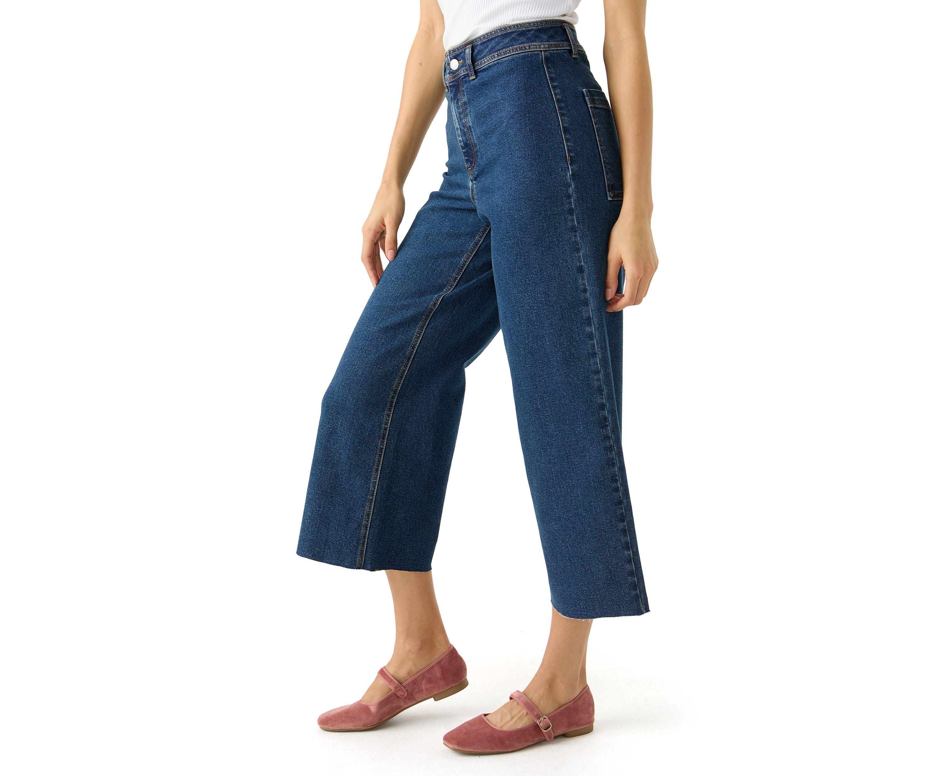 Womens Cropped Wide Leg Jeans