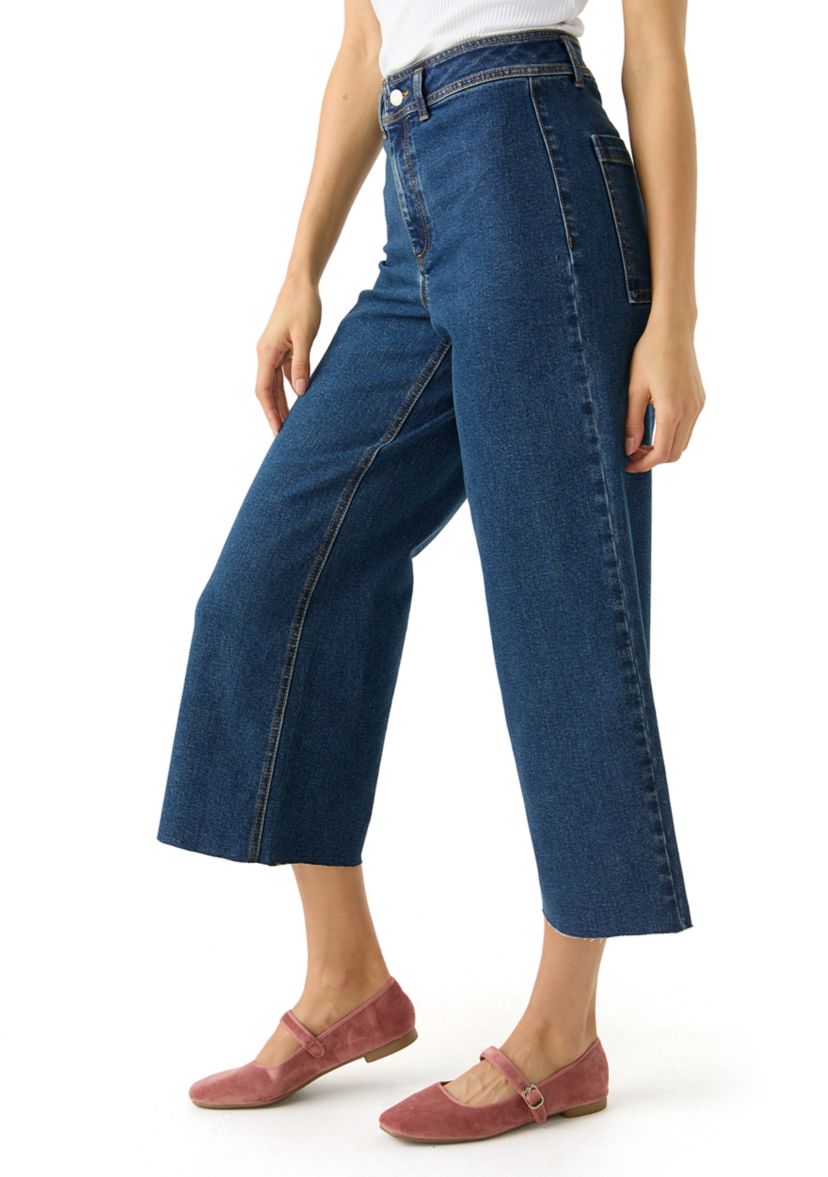 Womens Cropped Wide Leg Jeans