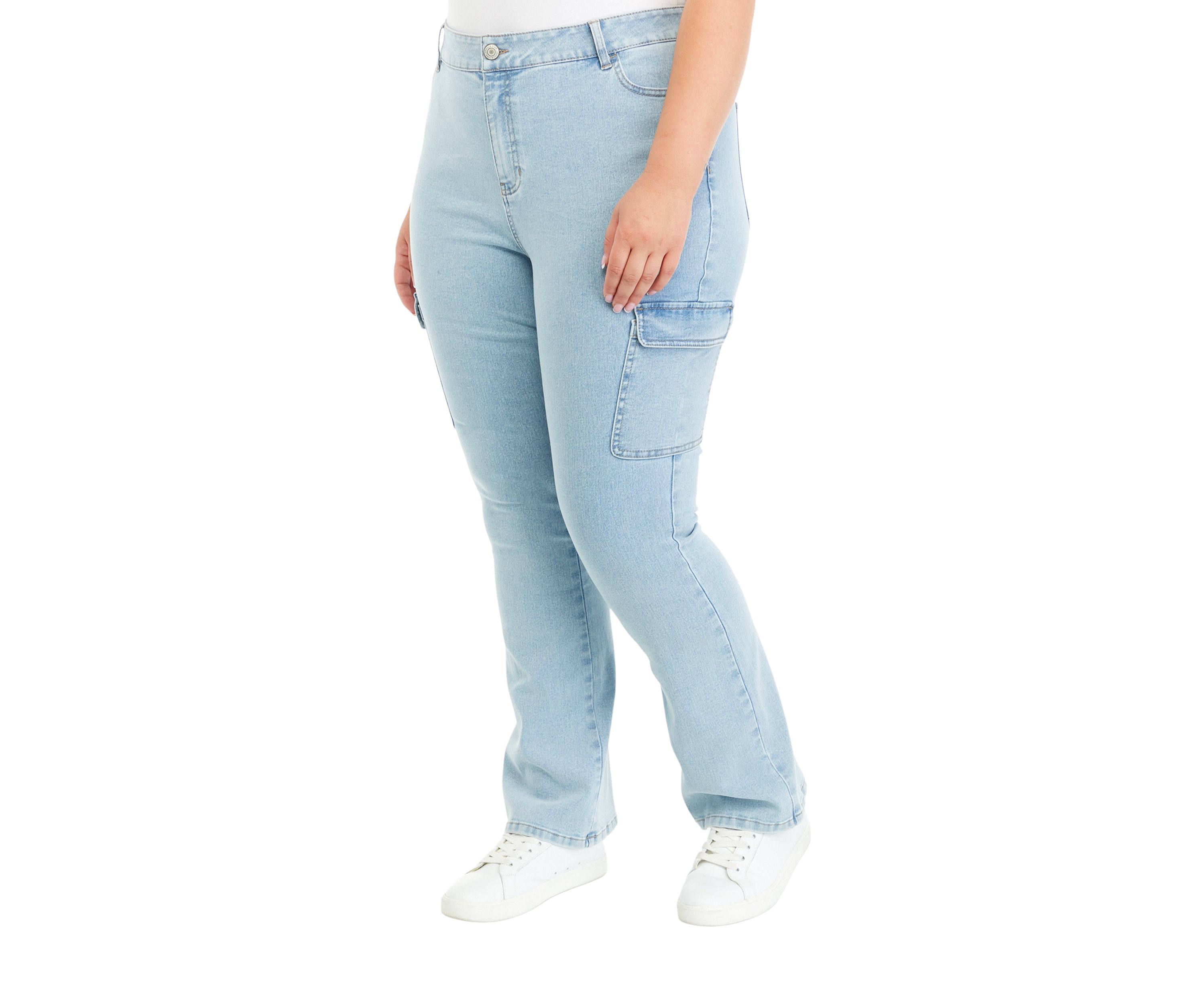 Plus Size Buckle Back Cargo Bootcut Jeans 