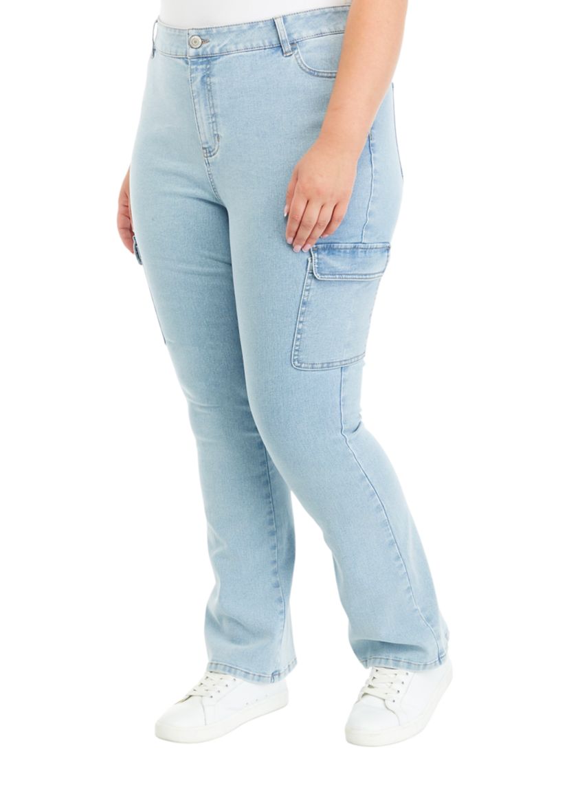 Plus Size Buckle Back Cargo Bootcut Jeans 