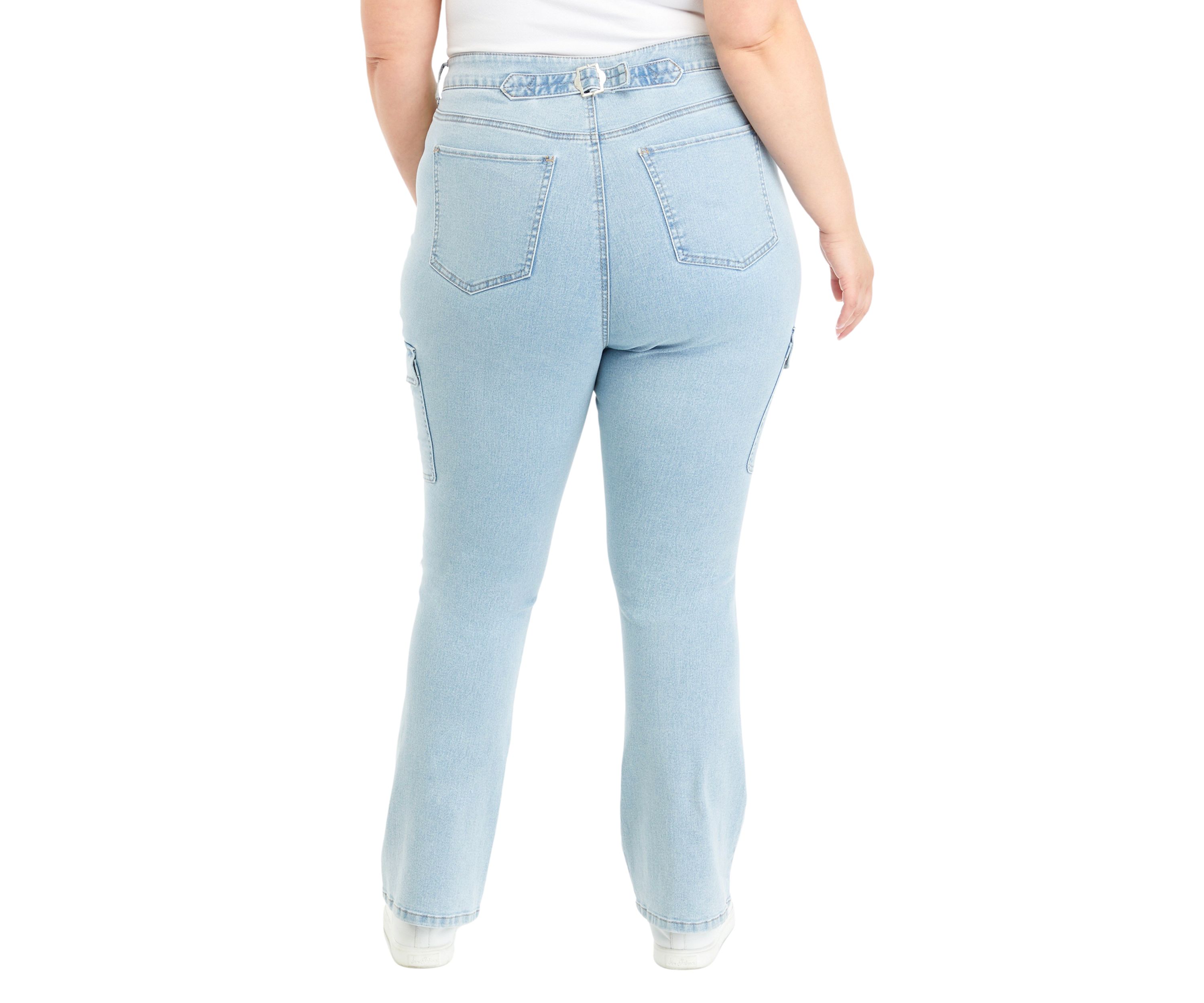 Plus Size Buckle Back Cargo Bootcut Jeans 