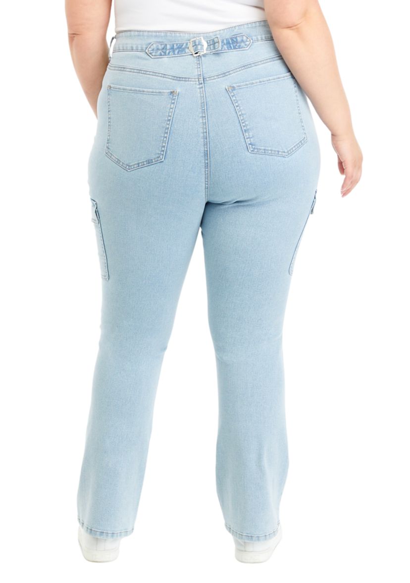 Plus Size Buckle Back Cargo Bootcut Jeans 