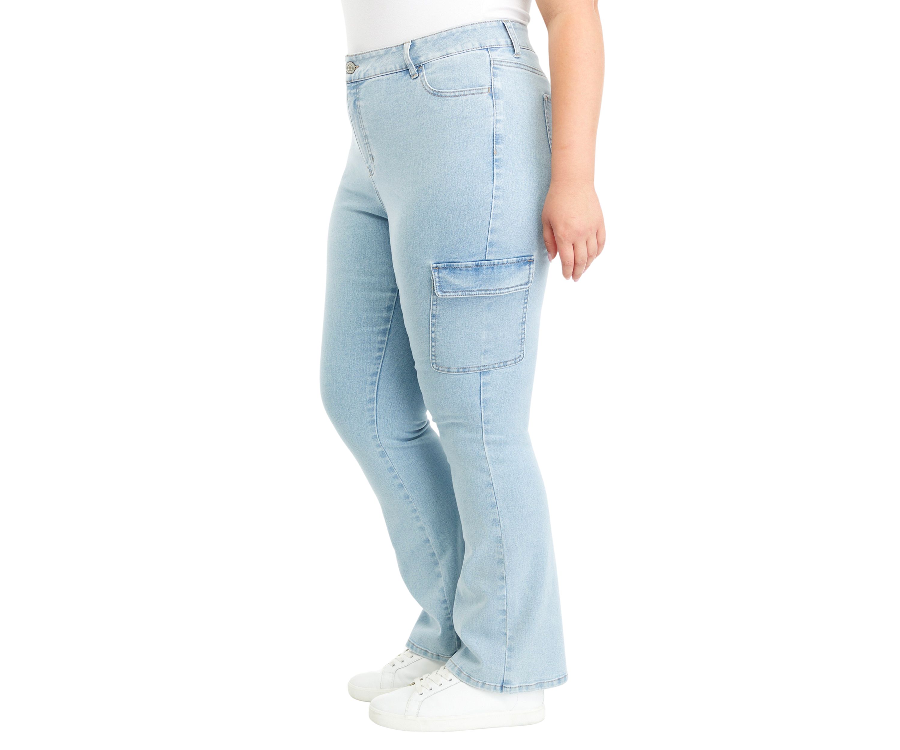 Plus Size Buckle Back Cargo Bootcut Jeans 