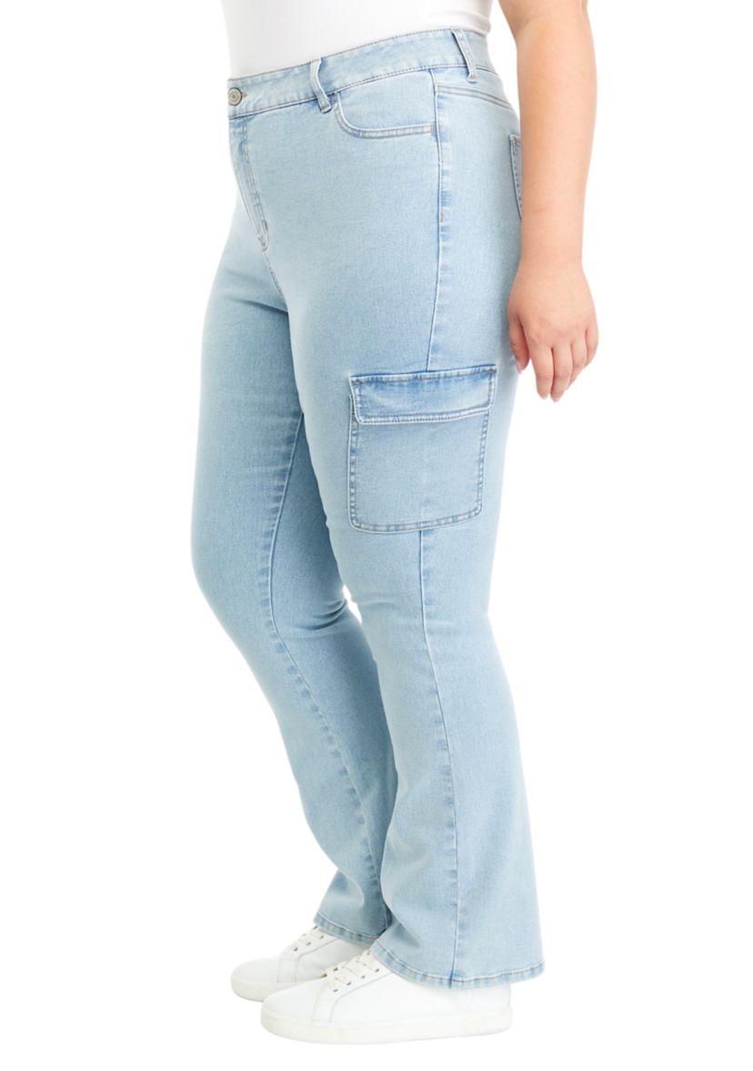 Plus Size Buckle Back Cargo Bootcut Jeans 