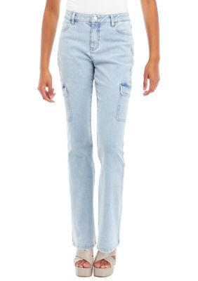 Juniors' Buckle Back Cargo Bootcut Jeans