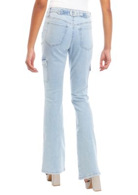 Juniors' Buckle Back Cargo Bootcut Jeans
