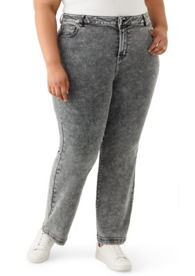 Vanilla Star Women's Plus Size Washed Black Cozy Jeans, 24
