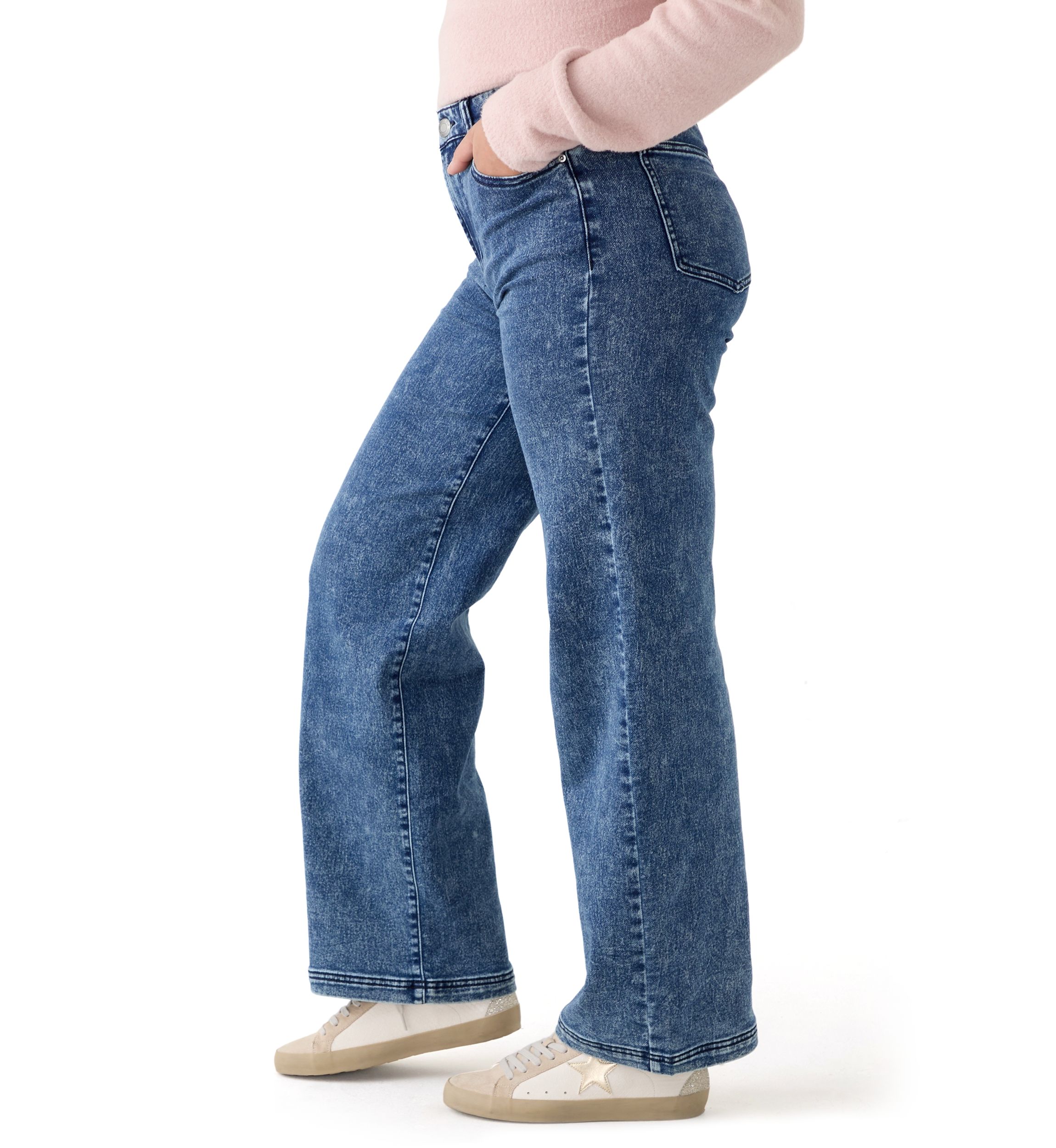 Womens Cozy Denim Wide Leg Jeans