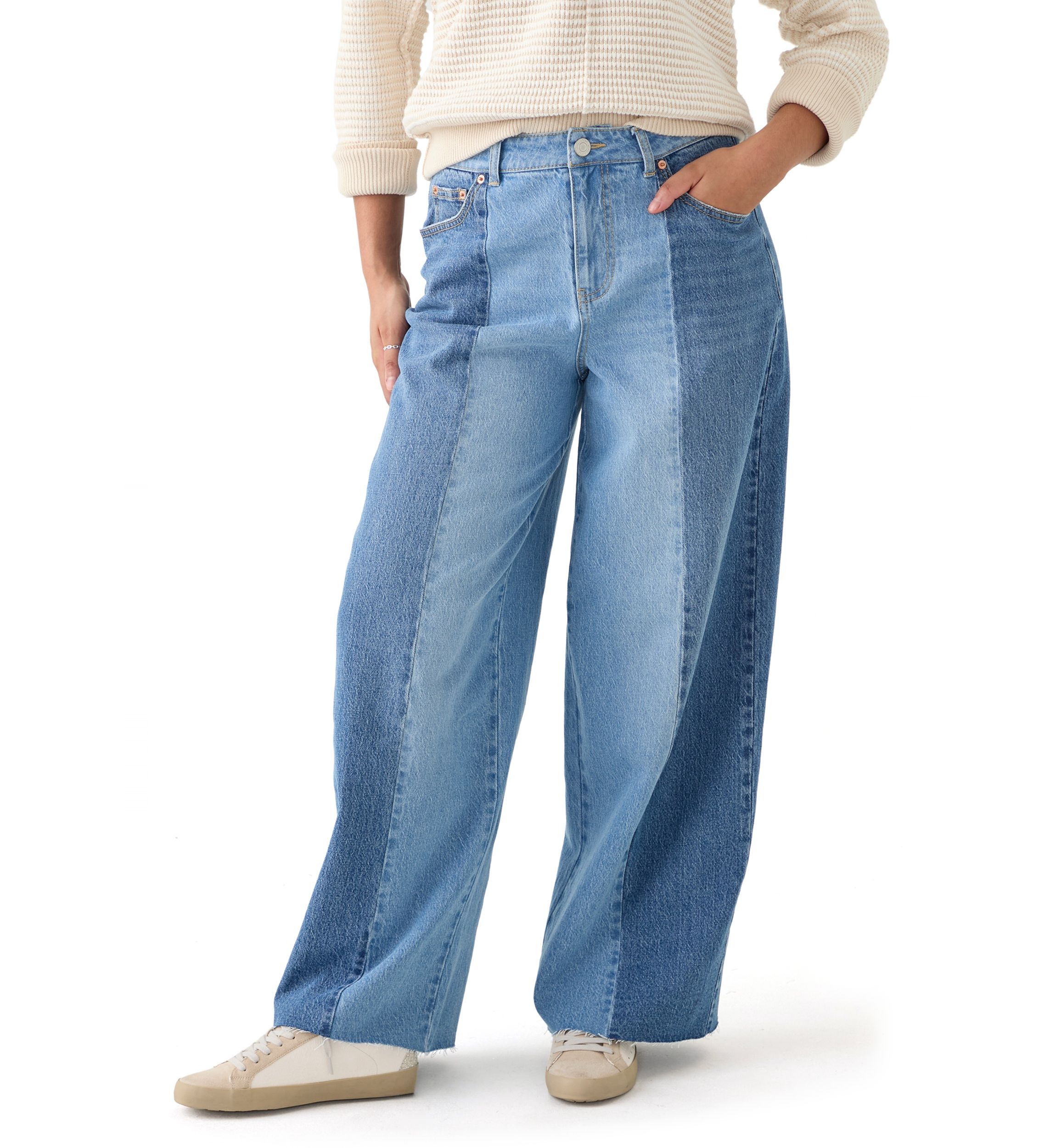 Womens Two Tone Wide Leg Jeans