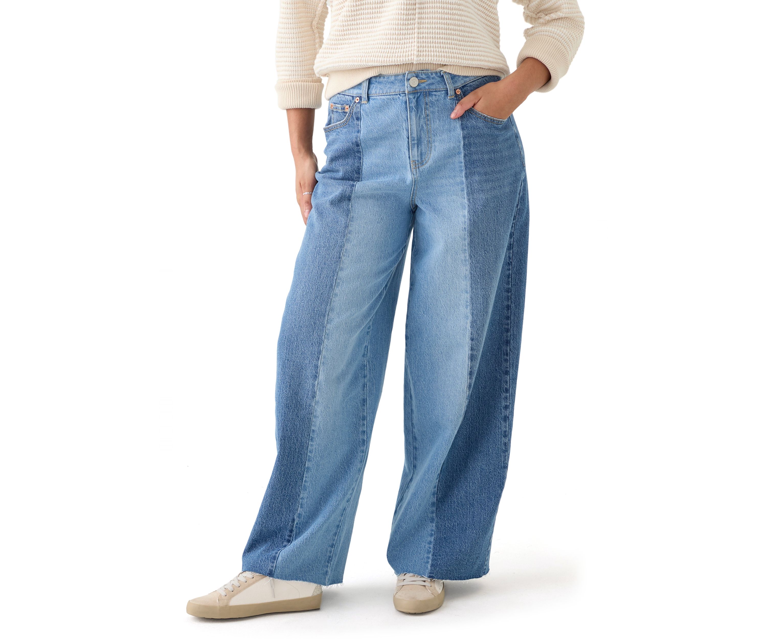 Womens Two Tone Wide Leg Jeans