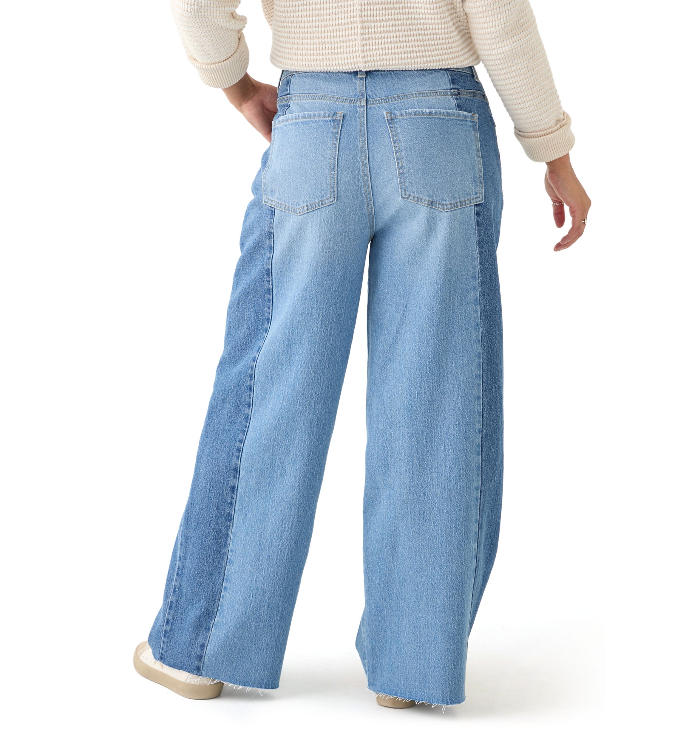 Womens Two Tone Wide Leg Jeans