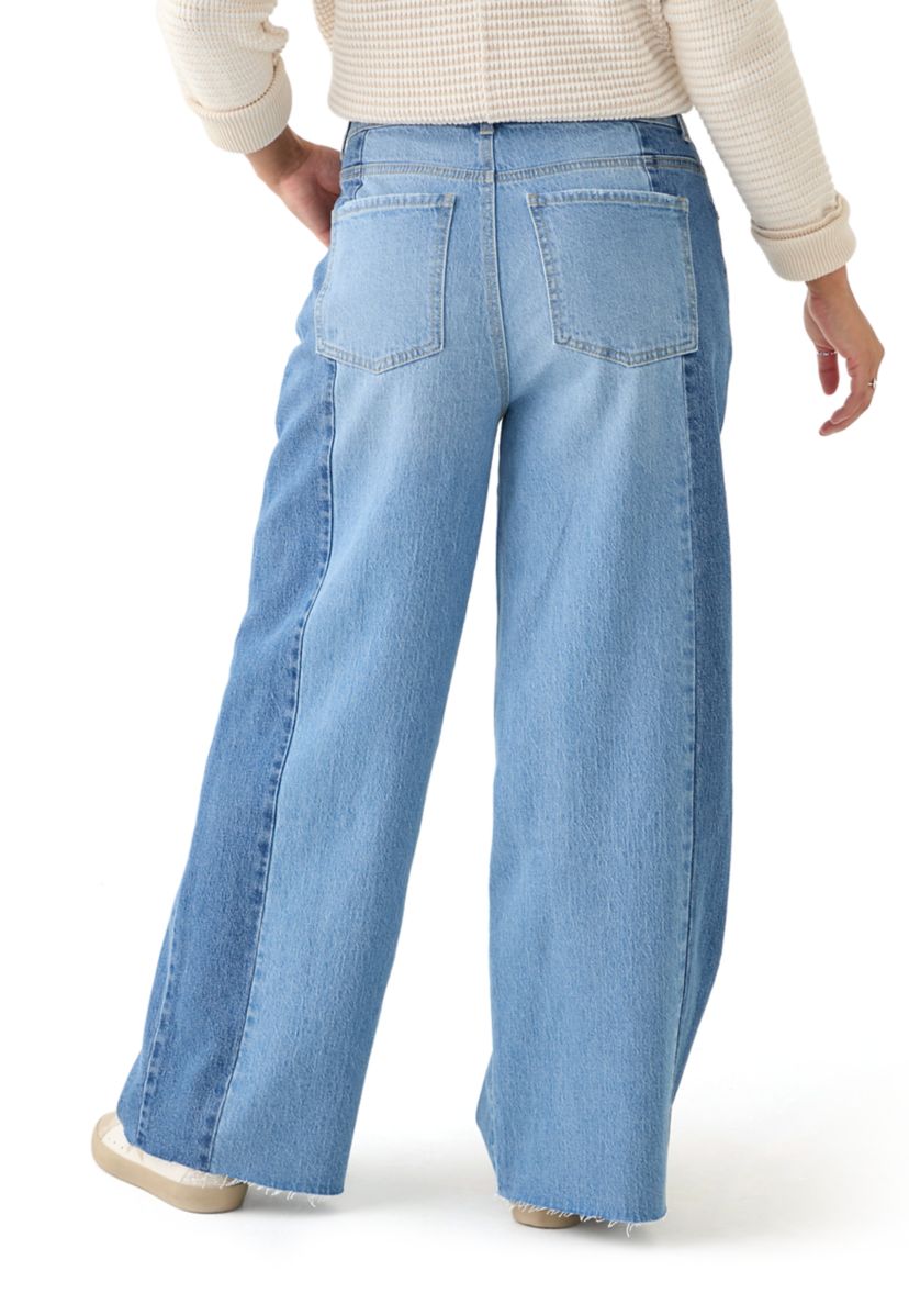 Womens Two Tone Wide Leg Jeans