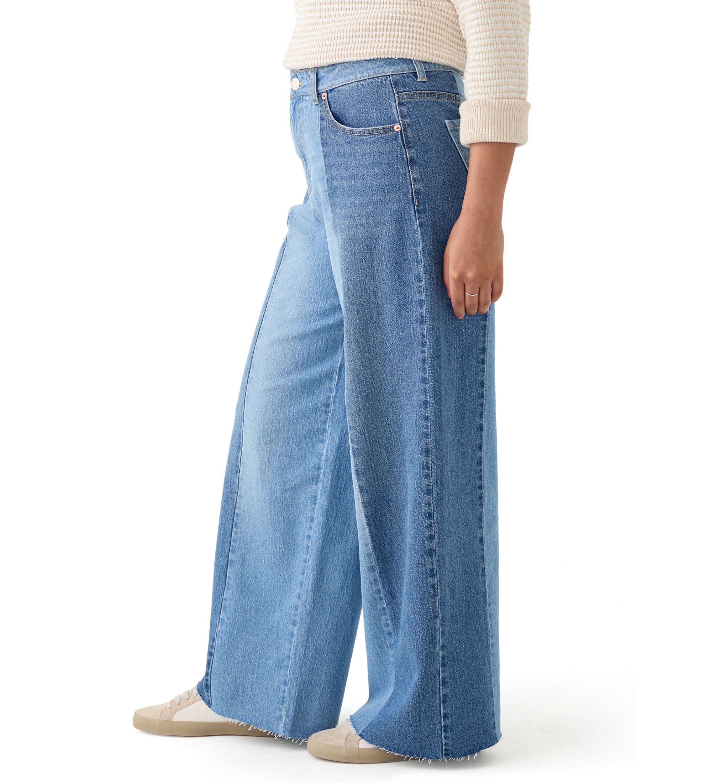 Womens Two Tone Wide Leg Jeans