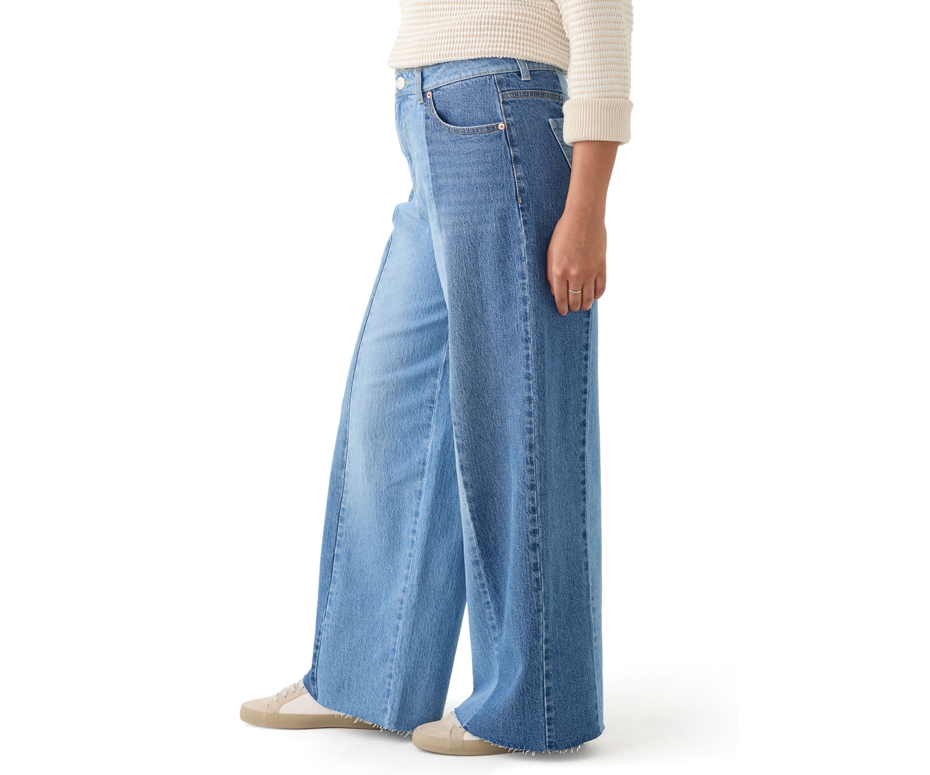 Womens Two Tone Wide Leg Jeans