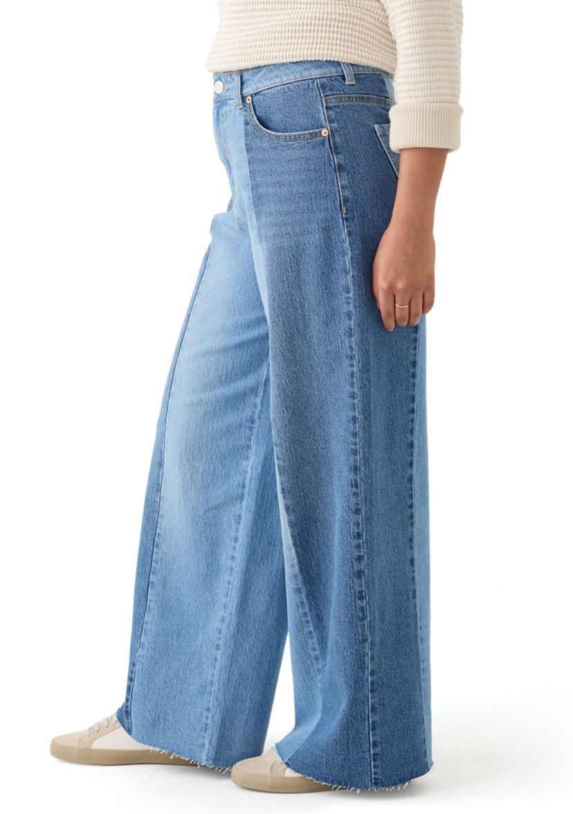 Womens Two Tone Wide Leg Jeans
