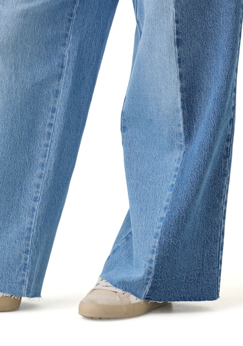 Womens Two Tone Wide Leg Jeans