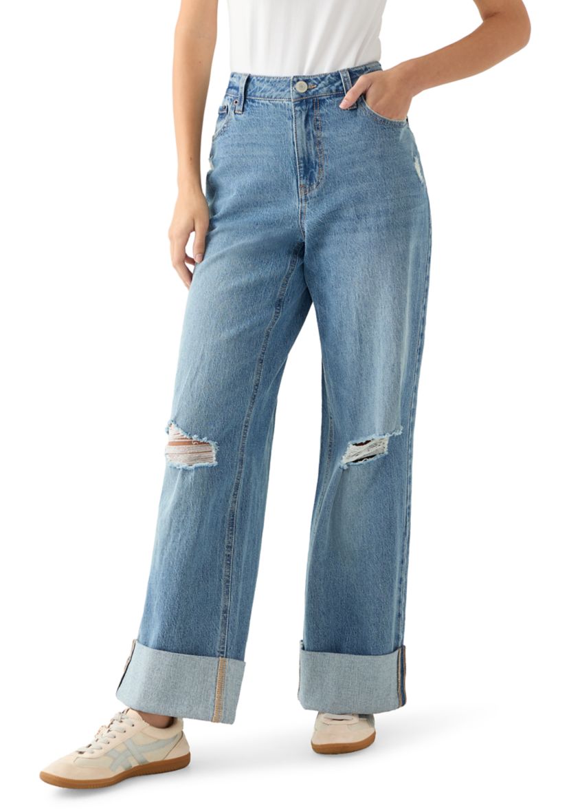 Womens Wide-Leg High Cuff Jeans