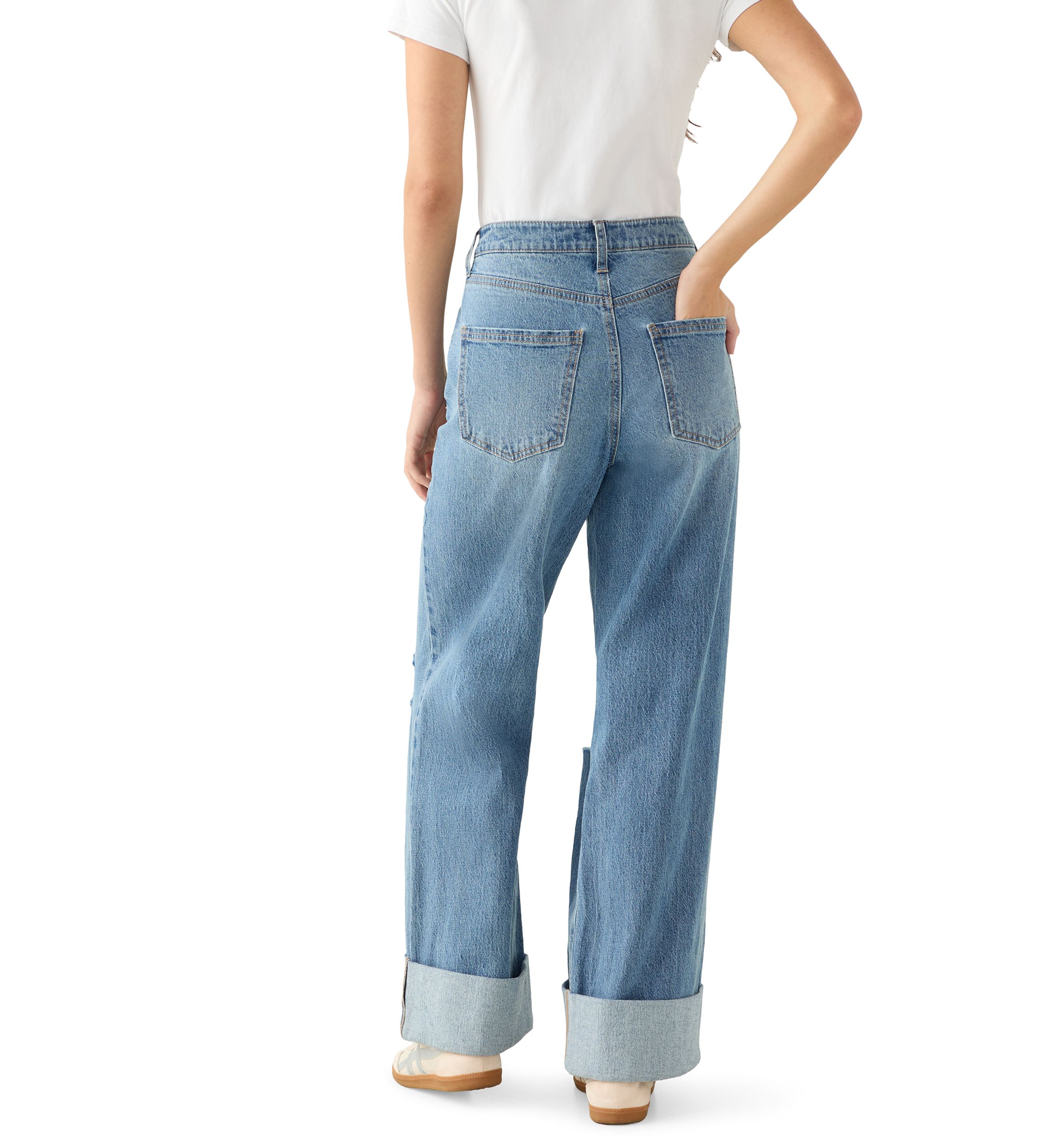 Womens Wide-Leg High Cuff Jeans