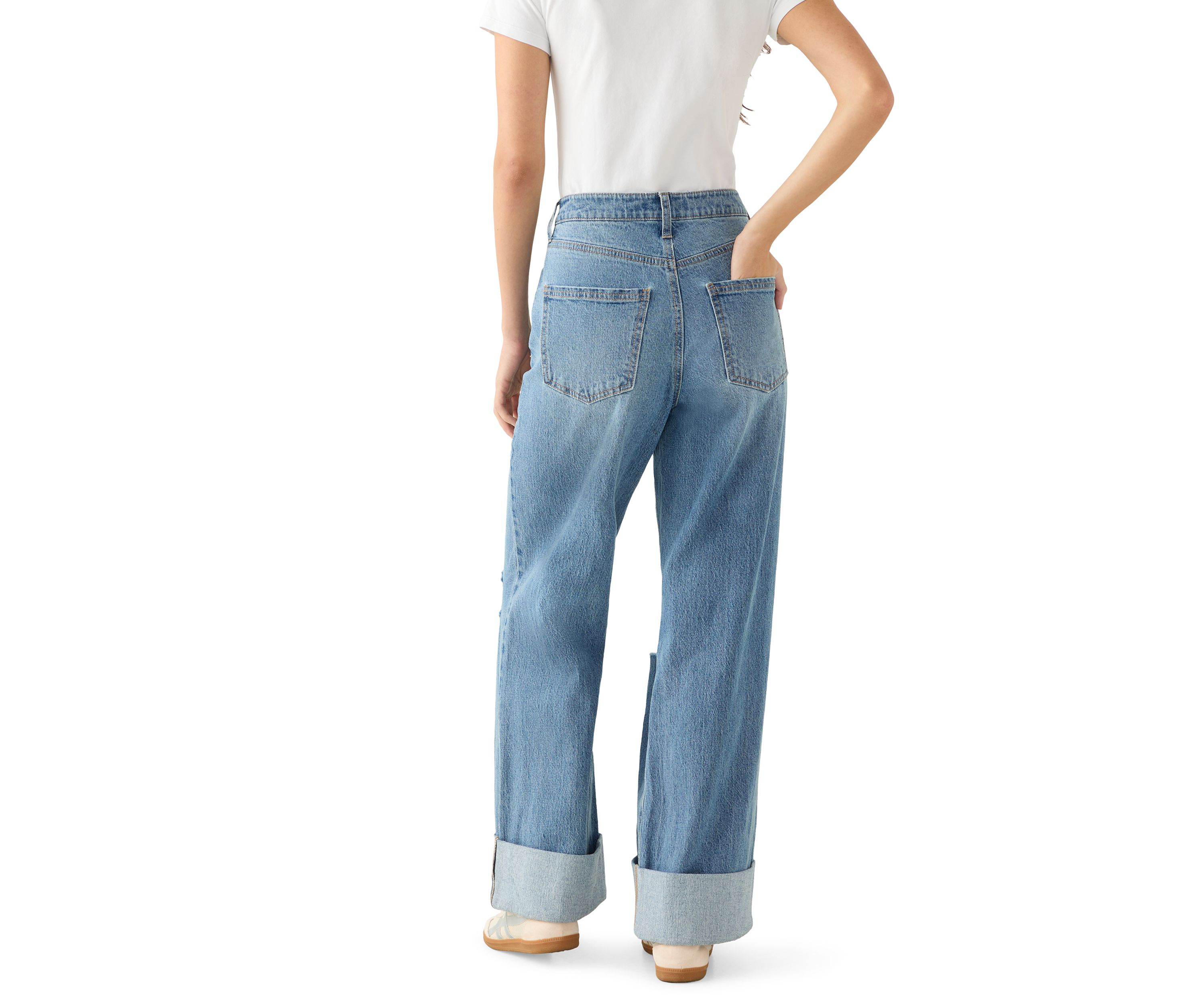 Womens Wide-Leg High Cuff Jeans