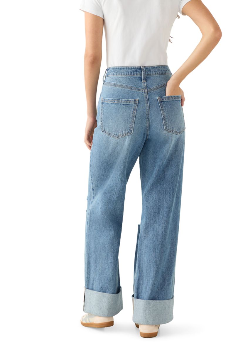 Womens Wide-Leg High Cuff Jeans