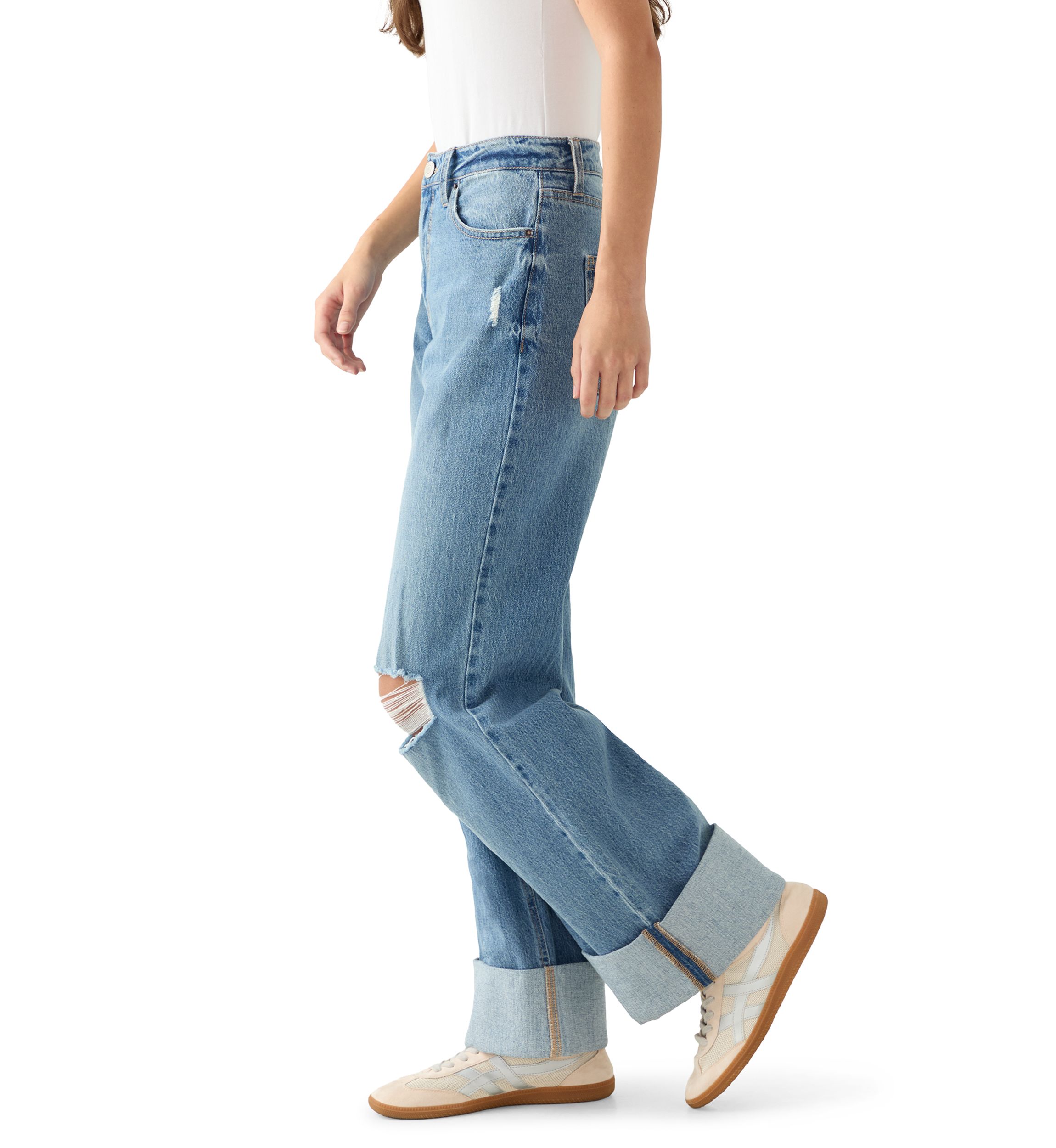 Womens Wide-Leg High Cuff Jeans