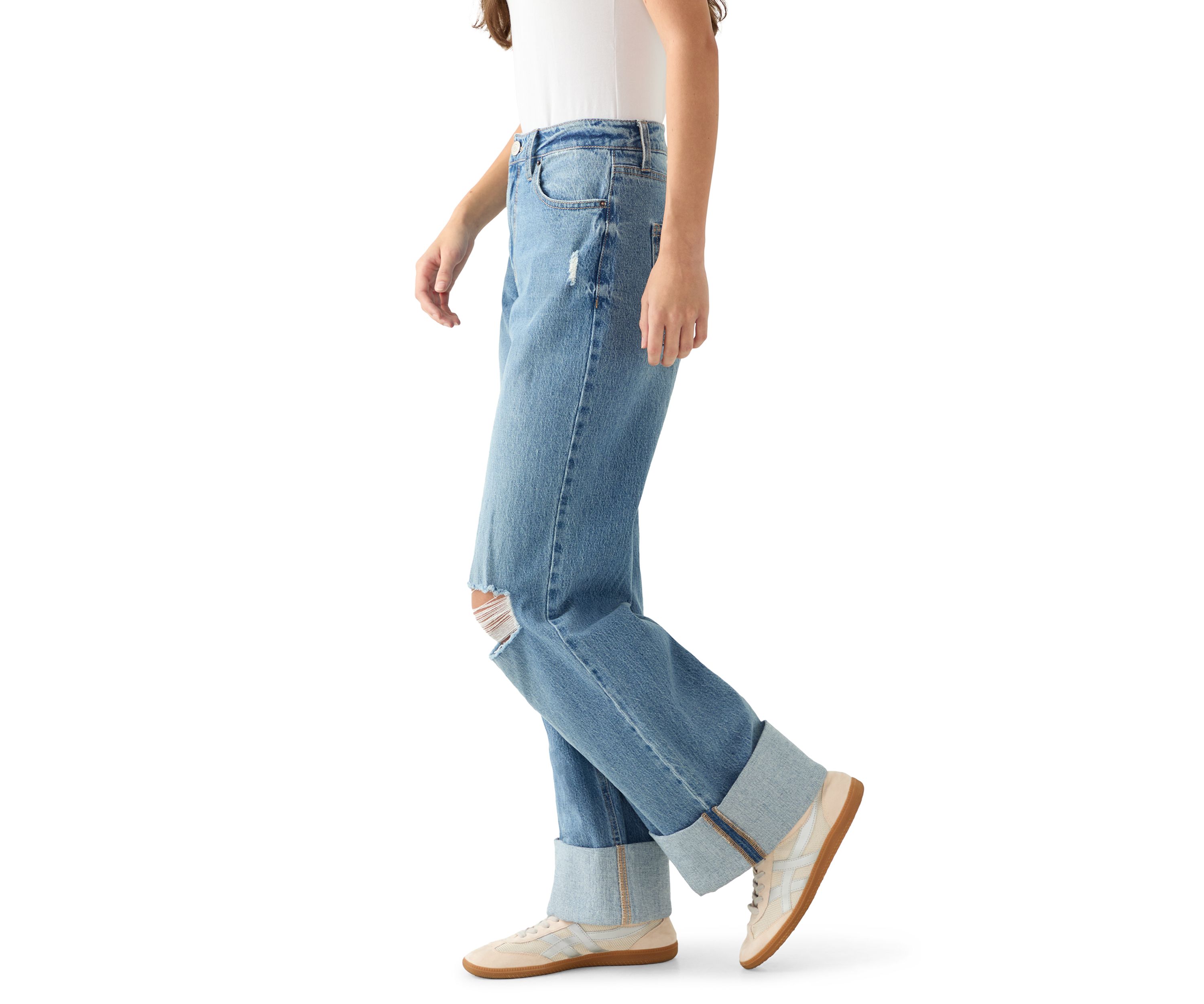 Womens Wide-Leg High Cuff Jeans