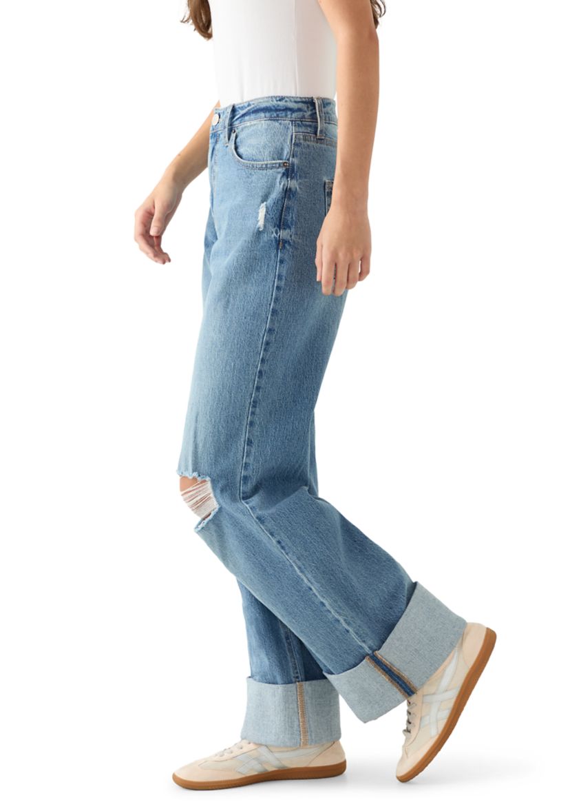 Womens Wide-Leg High Cuff Jeans