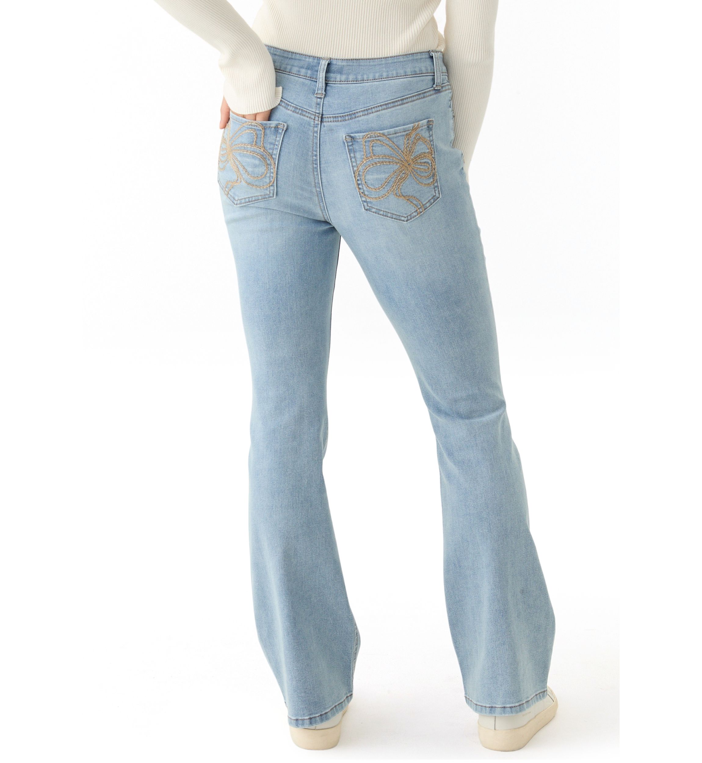 Womens Bootcut Butterfly Embroidered Jeans