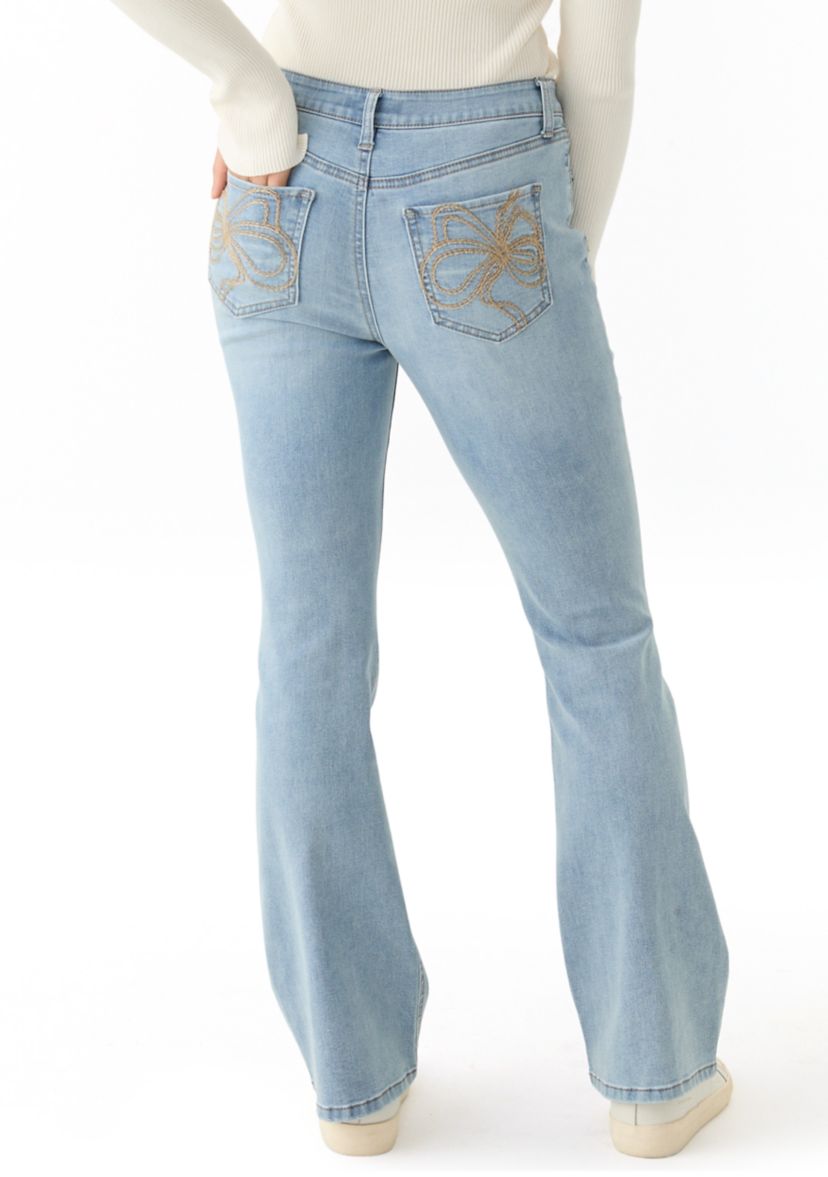 Womens Bootcut Butterfly Embroidered Jeans