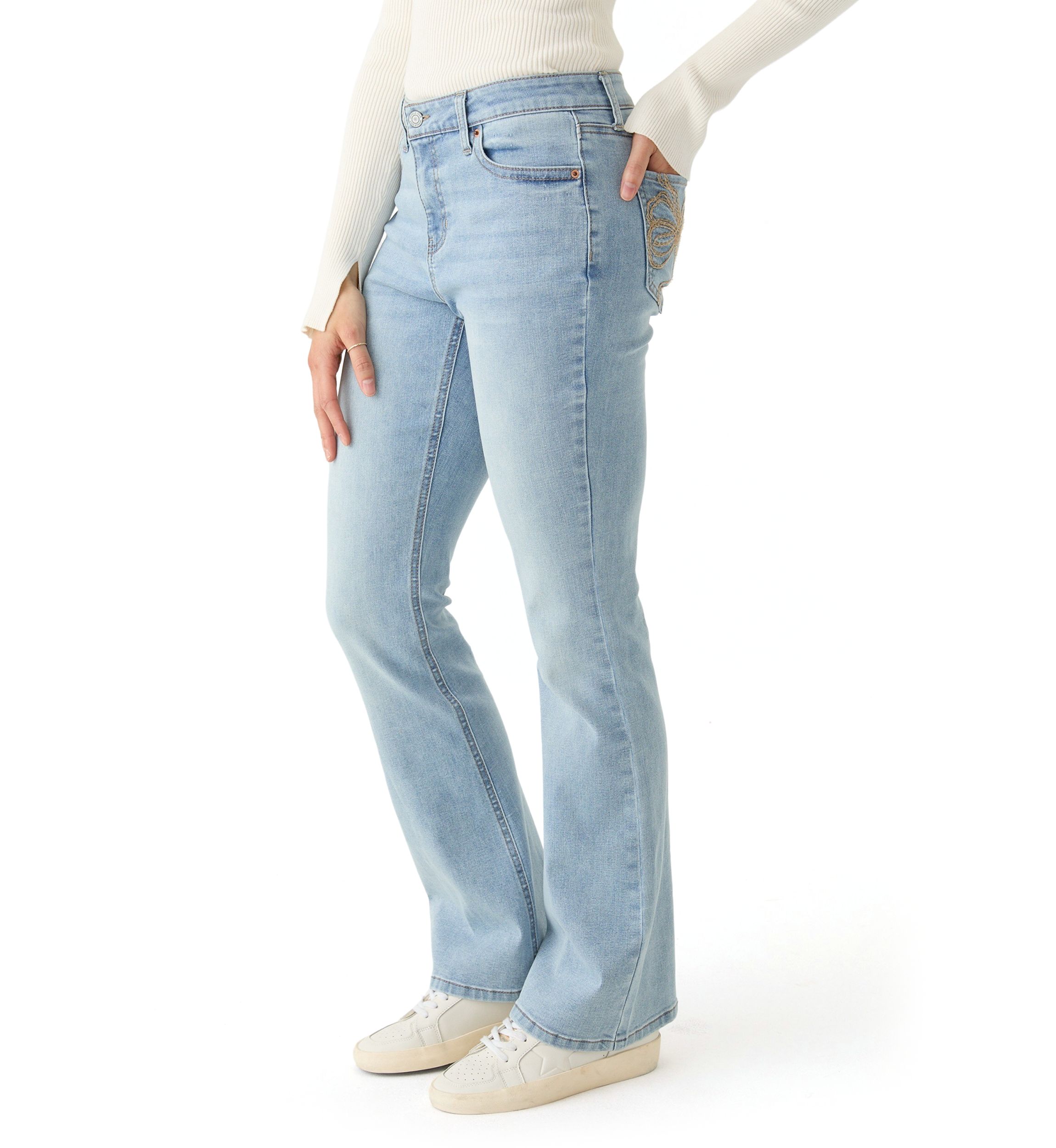 Womens Bootcut Butterfly Embroidered Jeans