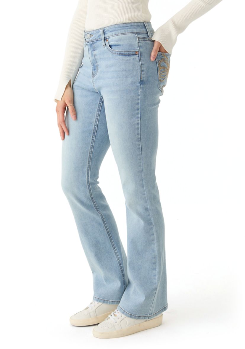 Womens Bootcut Butterfly Embroidered Jeans