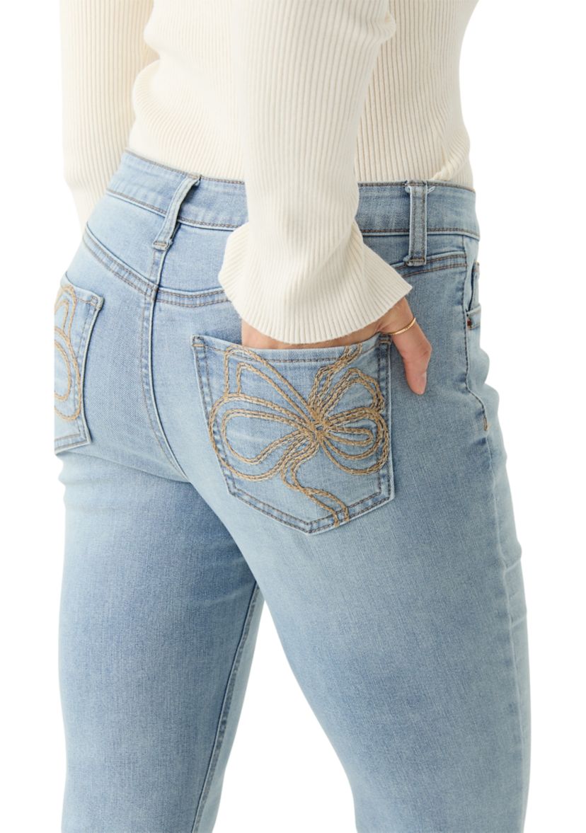 Womens Bootcut Butterfly Embroidered Jeans
