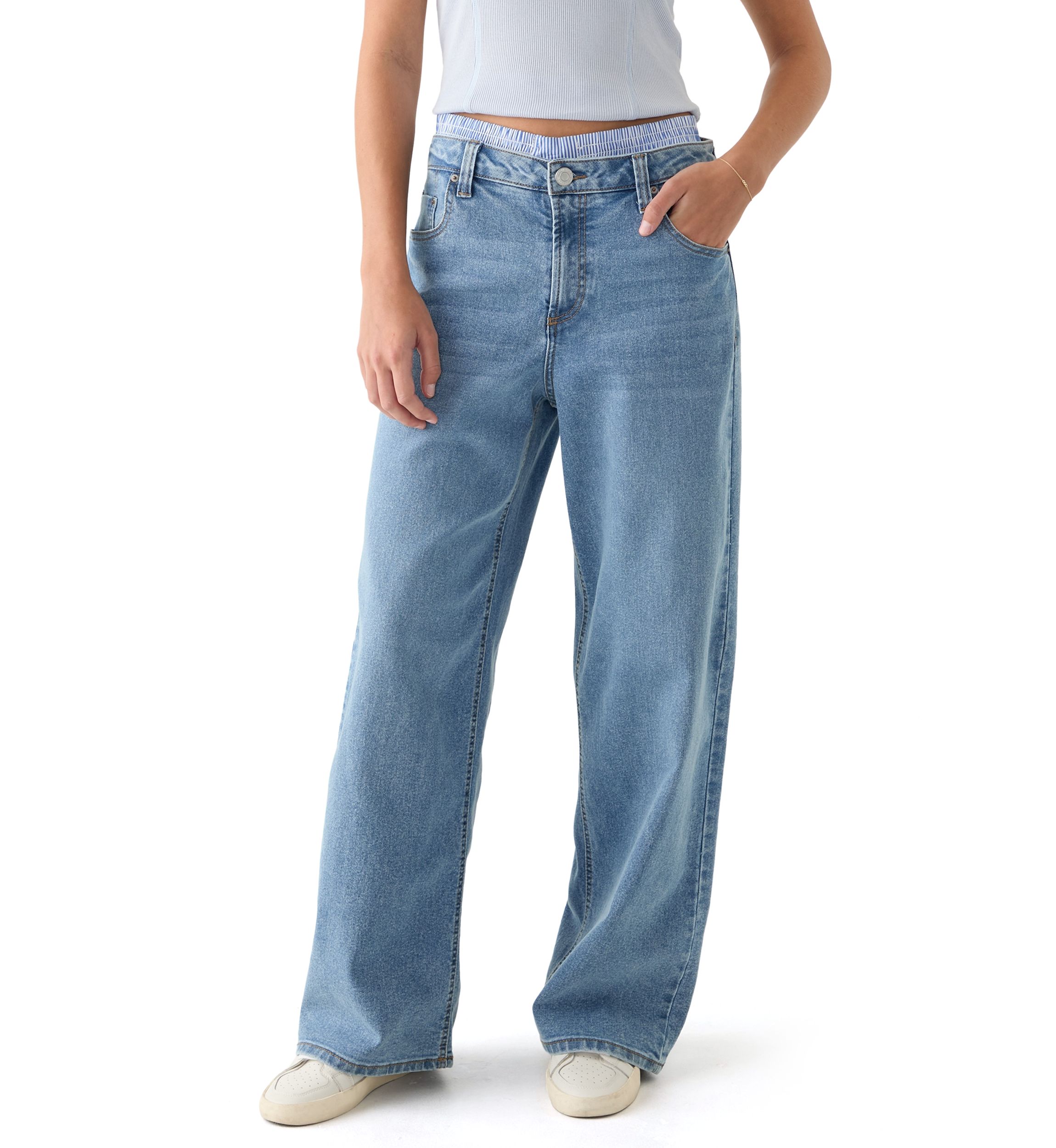 Womens Boxer Waist Wide Leg Jeans