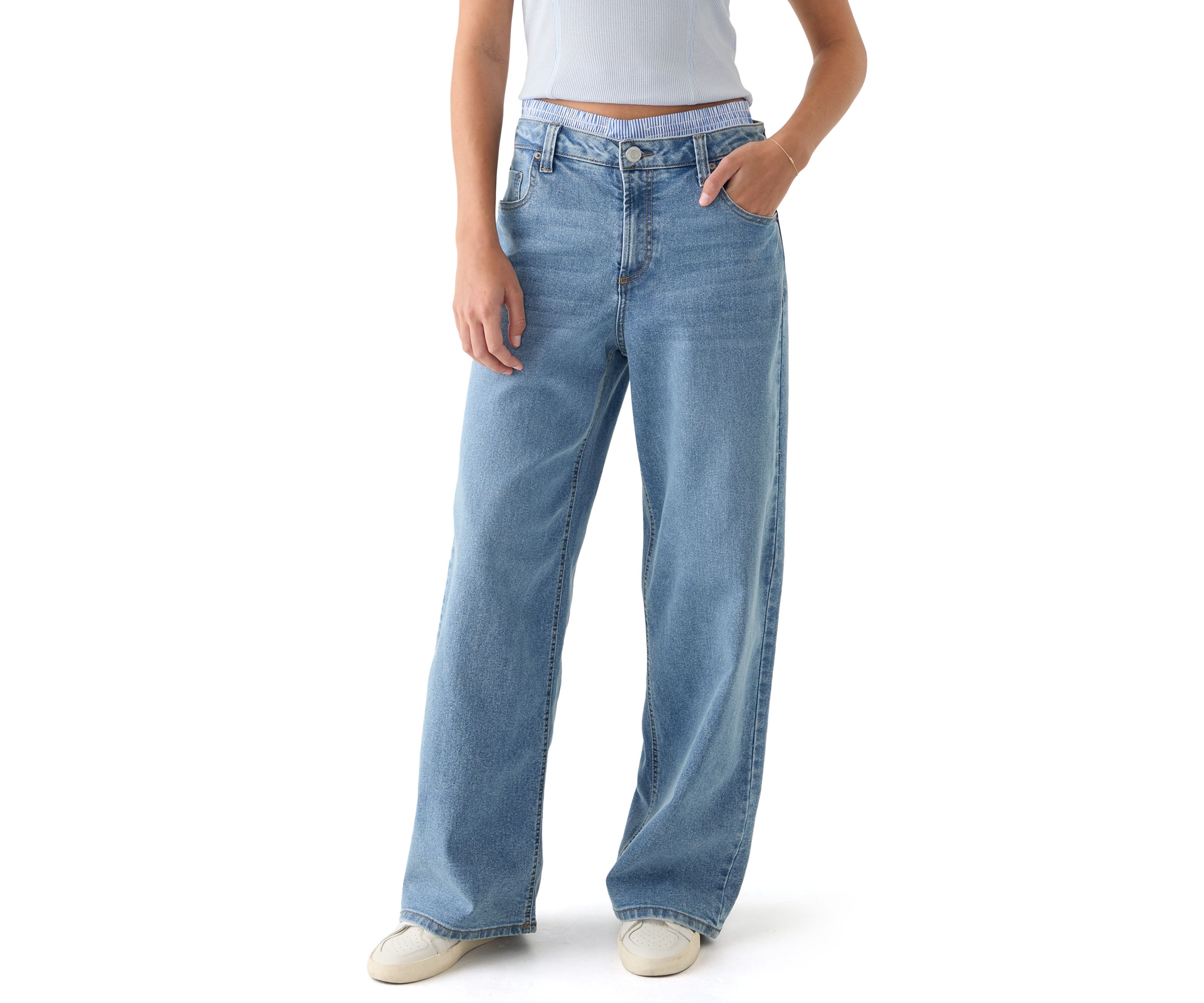 Womens Boxer Waist Wide Leg Jeans