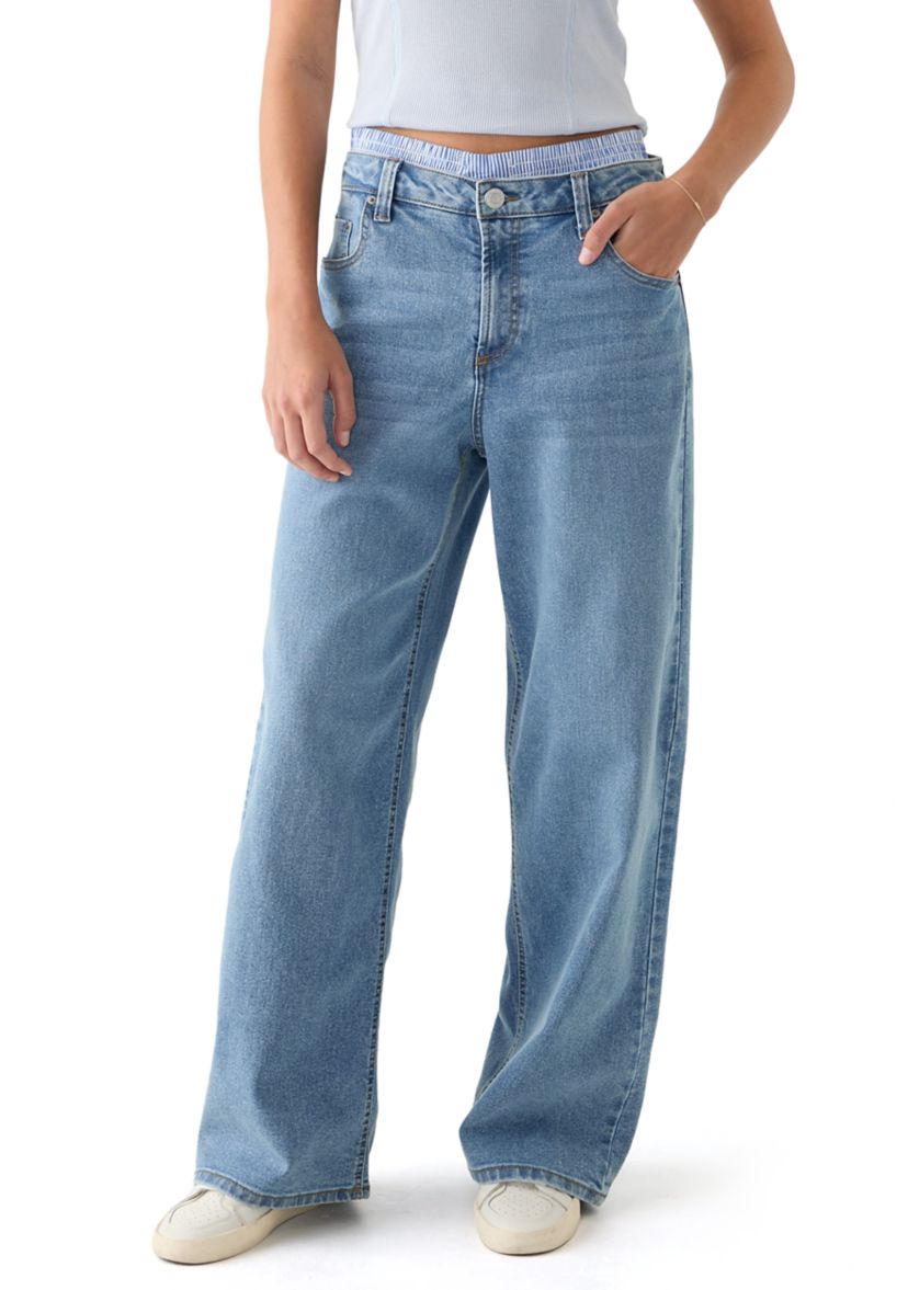 Womens Boxer Waist Wide Leg Jeans