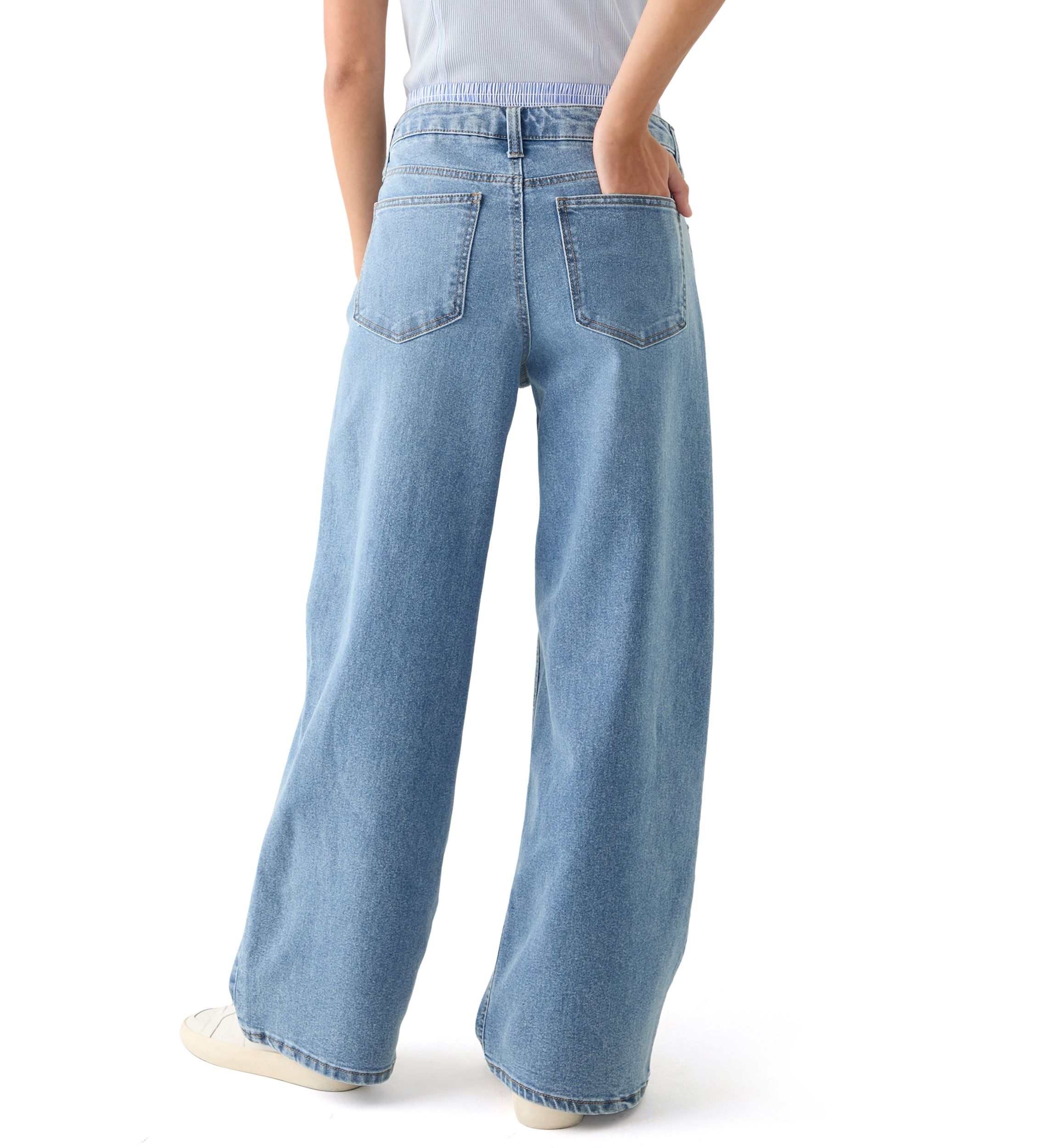 Womens Boxer Waist Wide Leg Jeans