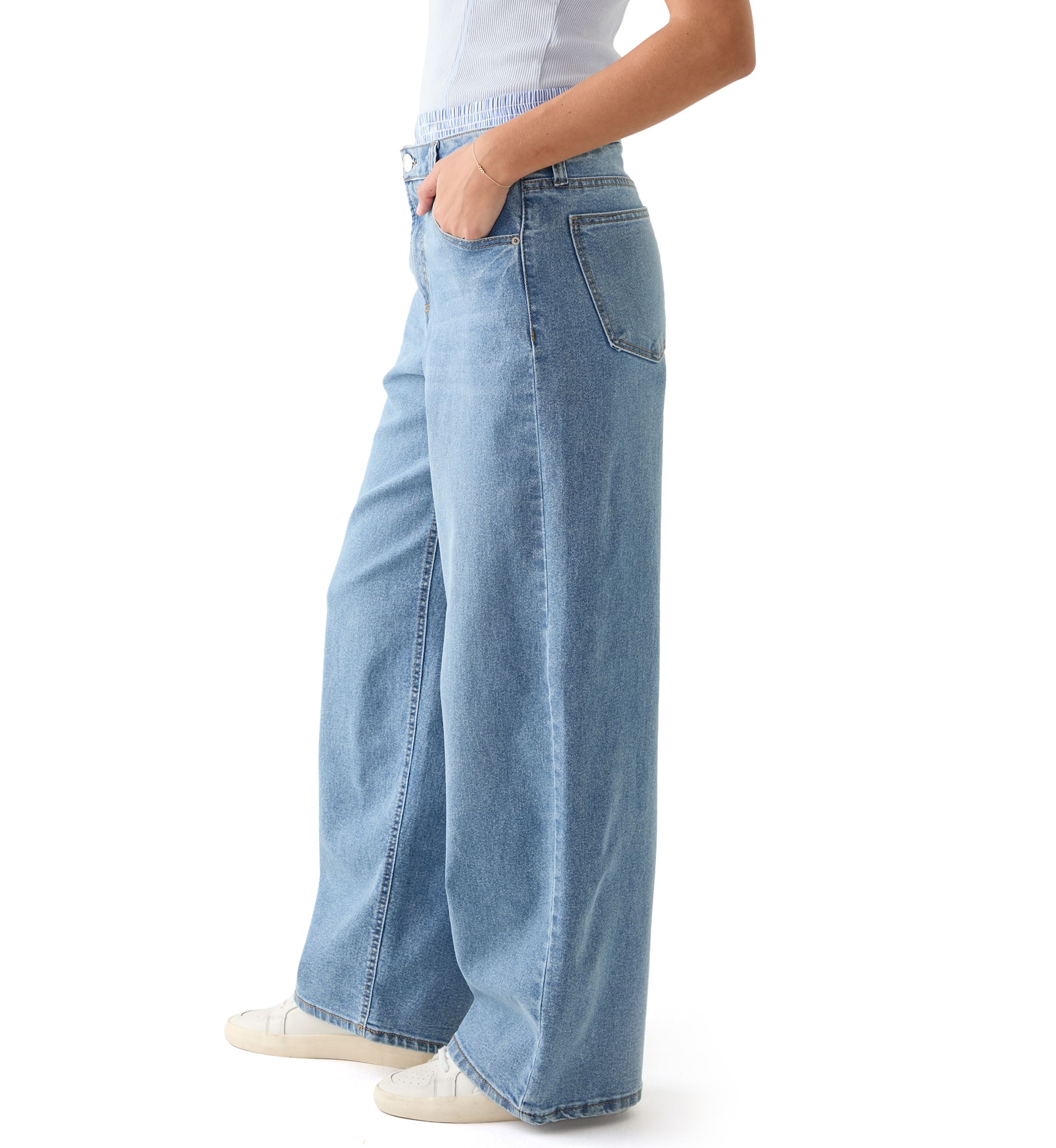 Womens Boxer Waist Wide Leg Jeans