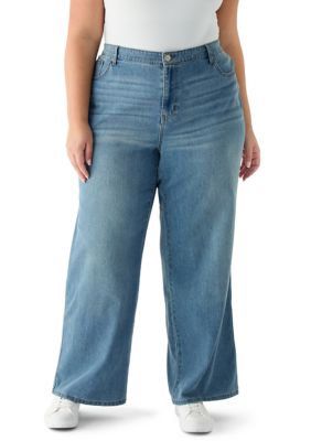 Vanilla Star Women's Plus Size Ultra Cozy Elastic Back Wide Leg Jeans, 20 W